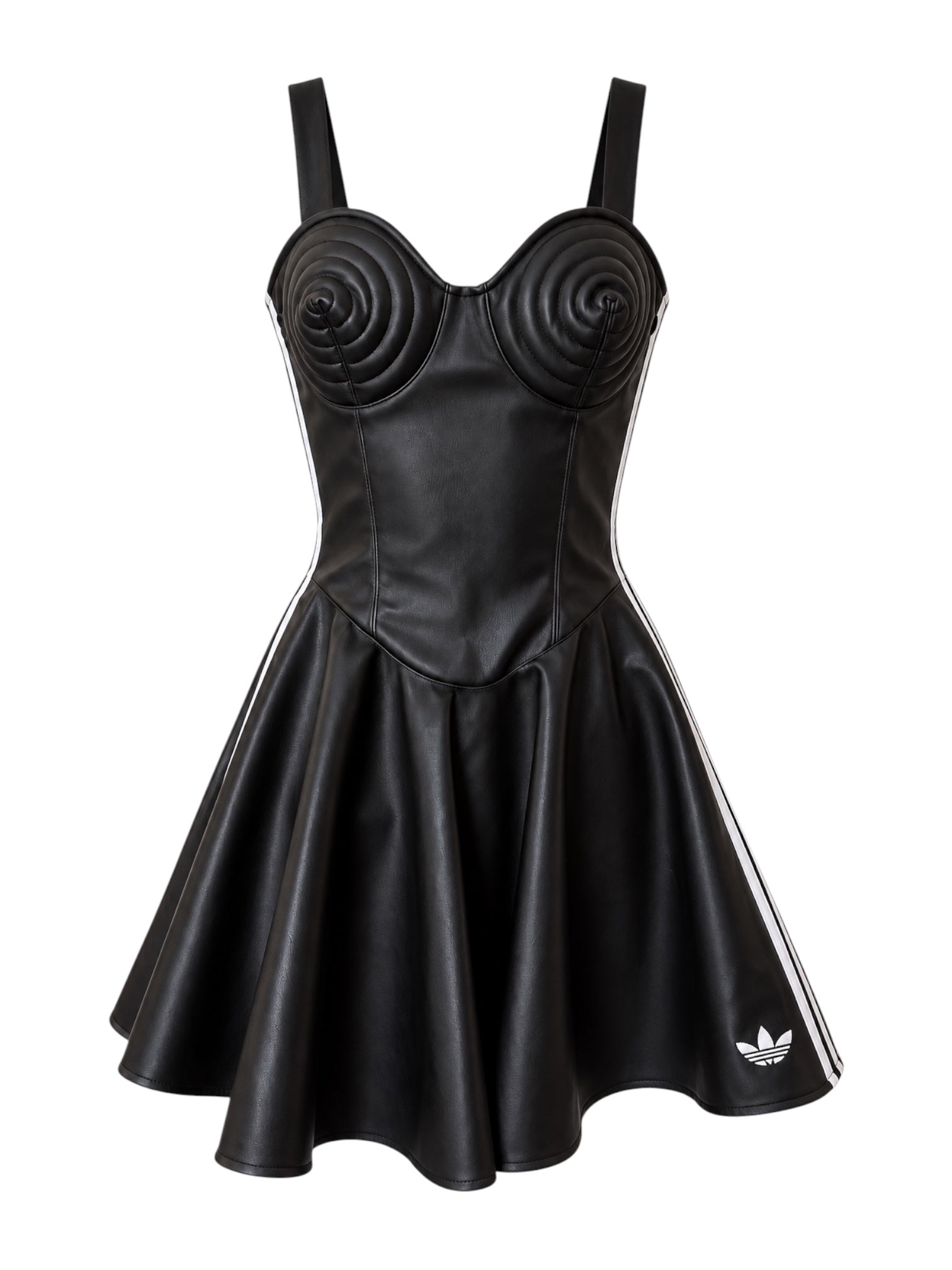 BLACK FAUX LEATHER SKATER DRESS @SM