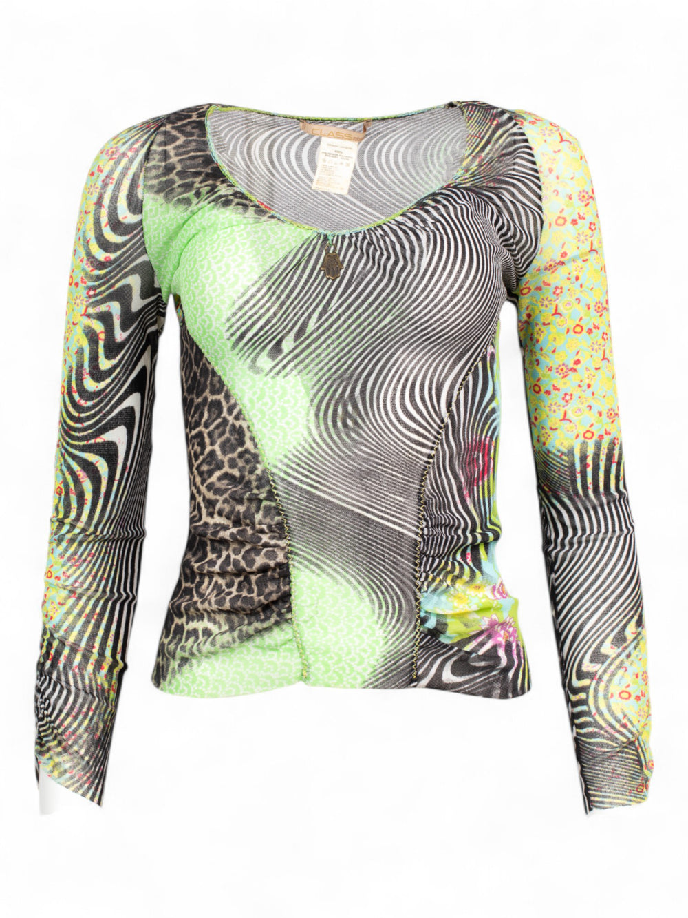 MESH CHEETAH/FLORAL SWIRL PRINT L/S TOP