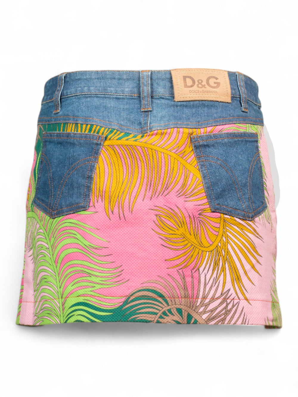 TROPICAL MINI SKIRT WITH DENIM POCKETS