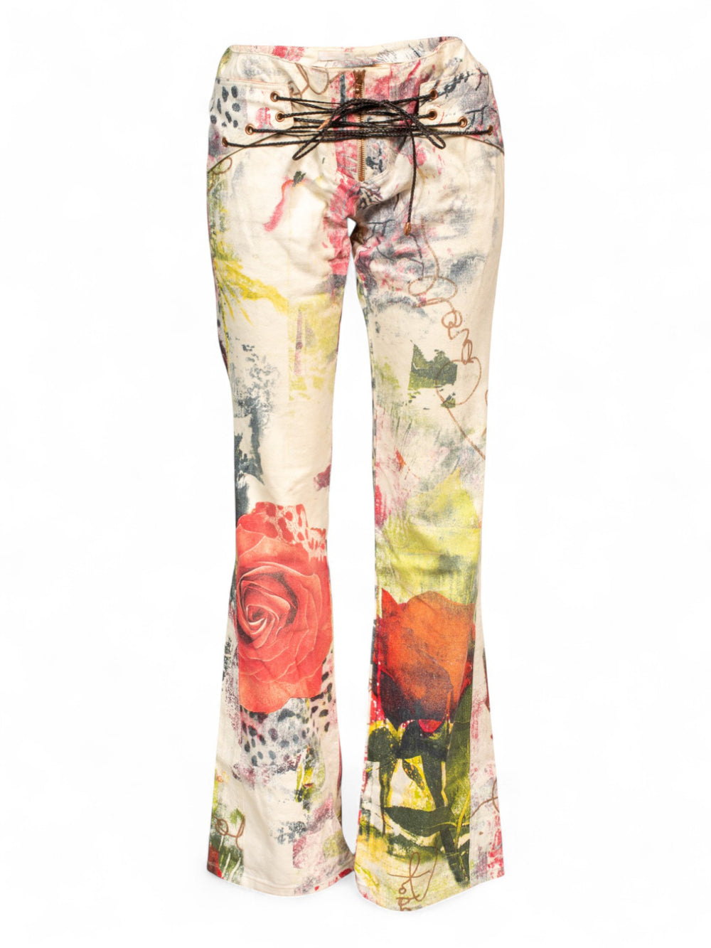 CHEETAH & FLORAL WHITE LACE UP MID RISE JEANS