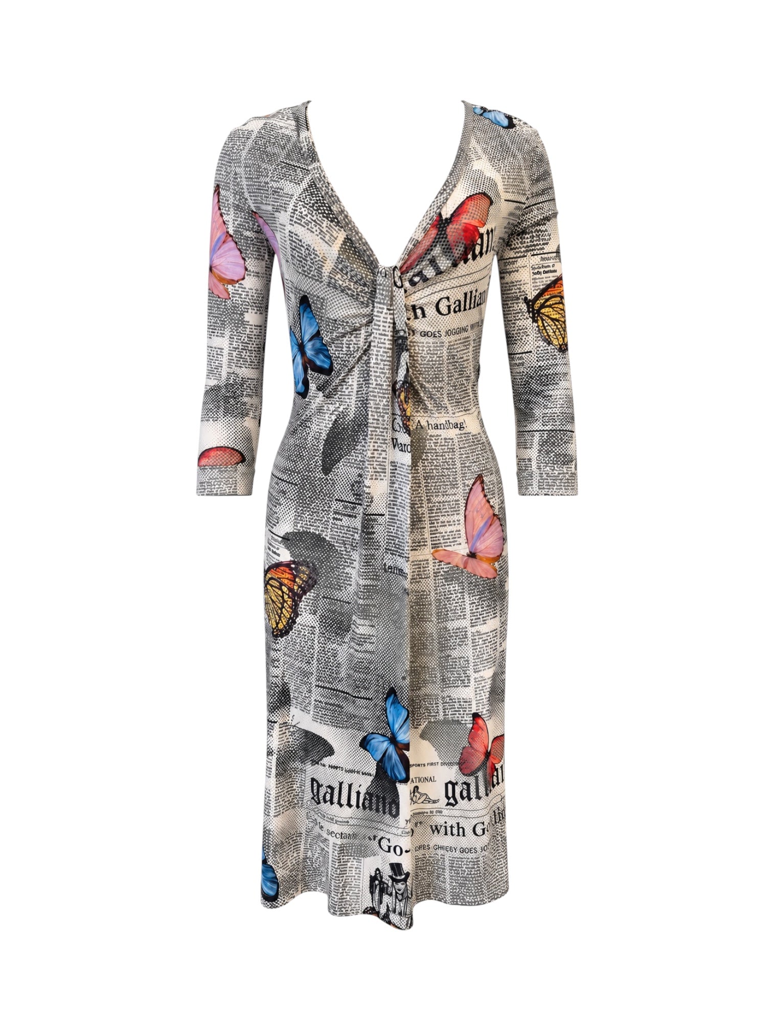 NEWSPAPER BUTTERFLY PRINT L/S MAXI DRESS (AS IS) @SM