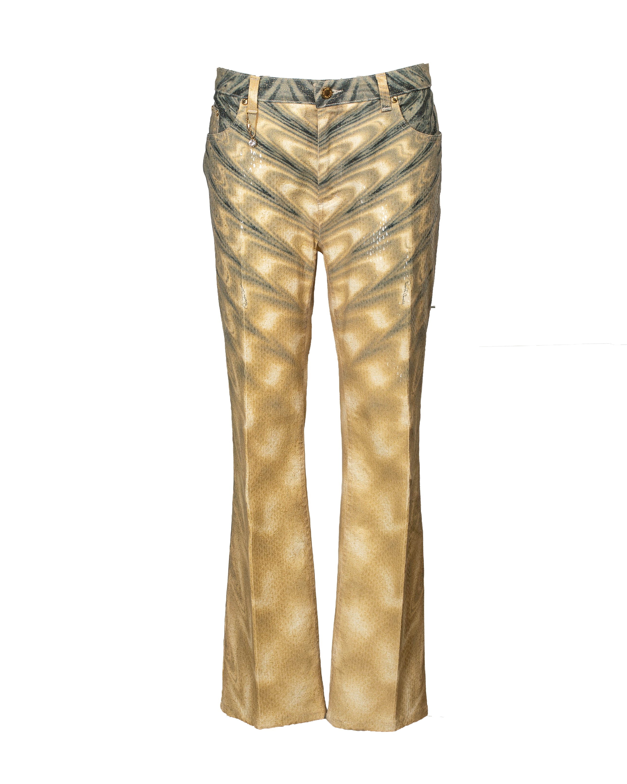 TAUPE SEQUIN PYSCHEDELIC PRINTED JEANS