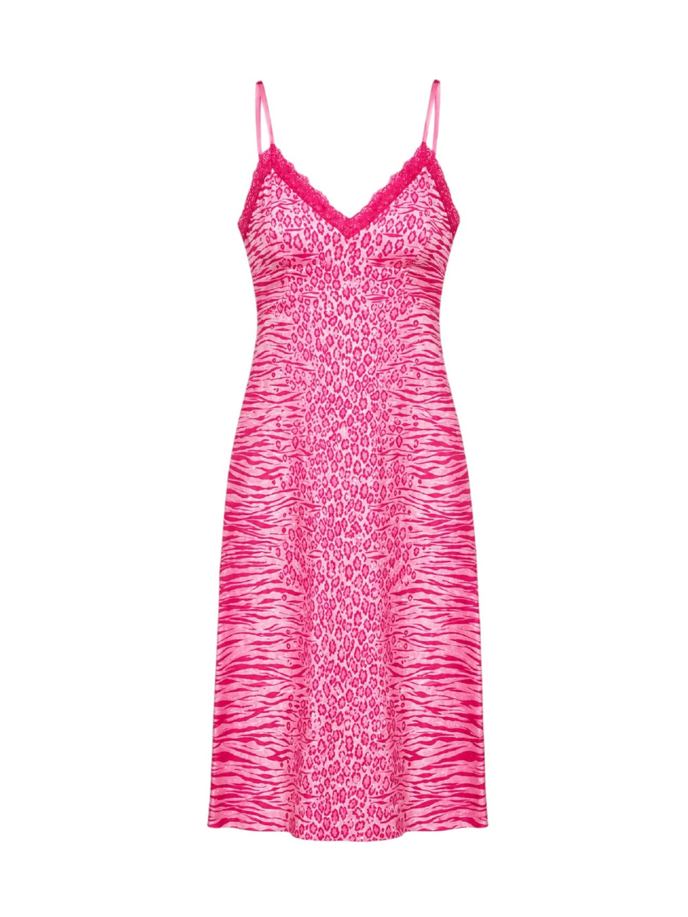 PINK LEOPARD/ZEBRA COTTON LACE TRIM MIDI DRESS