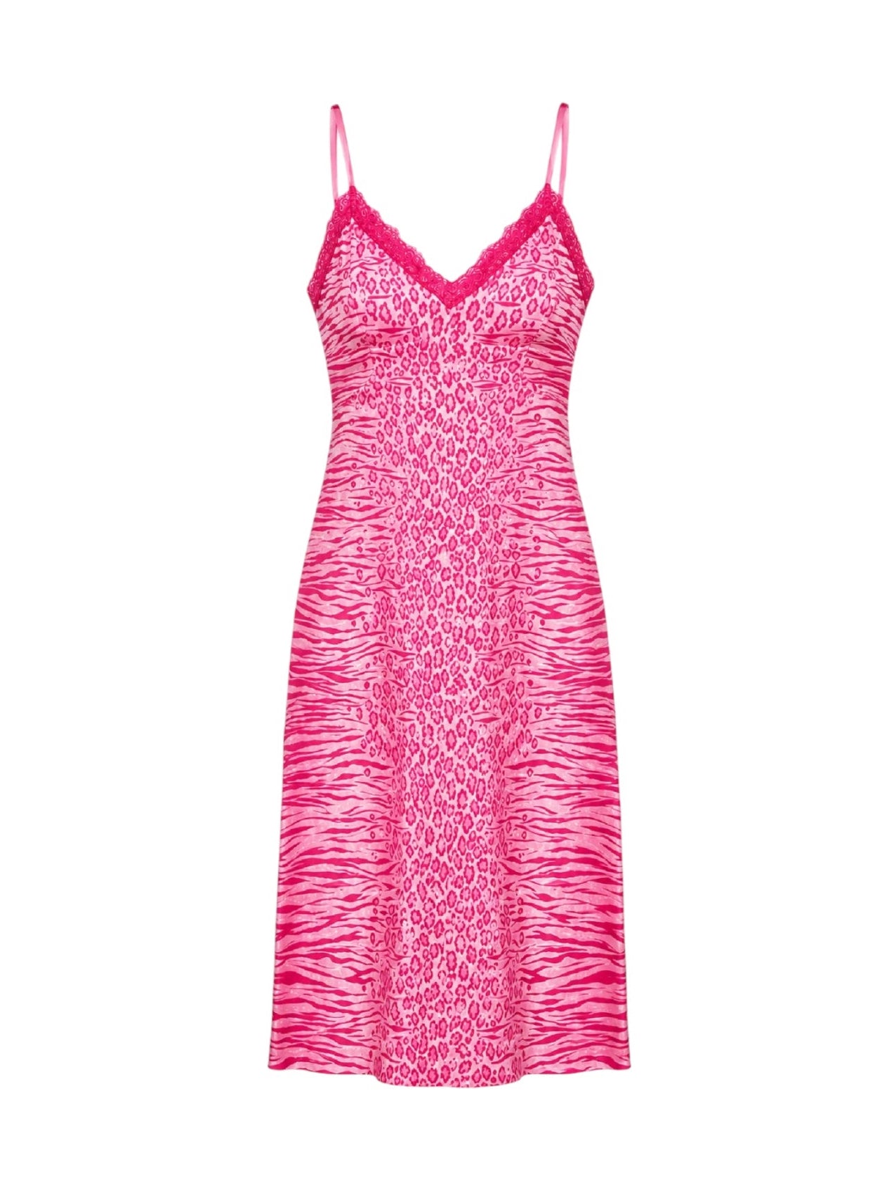 PINK LEOPARD/ZEBRA COTTON LACE TRIM MIDI DRESS