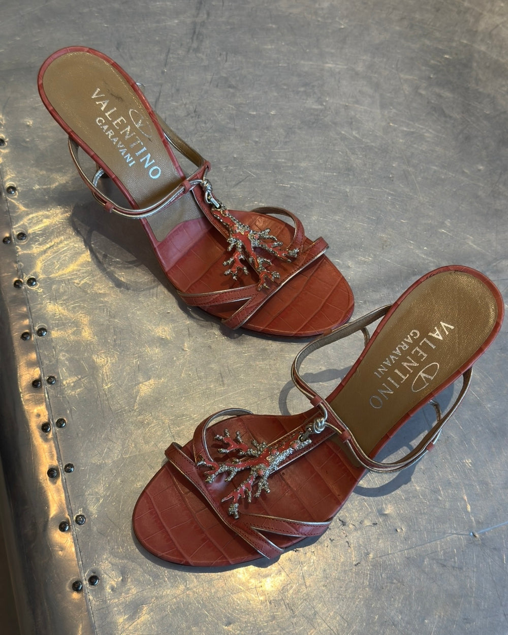 CORAL EMBELLISHED STRAPPY HEELS