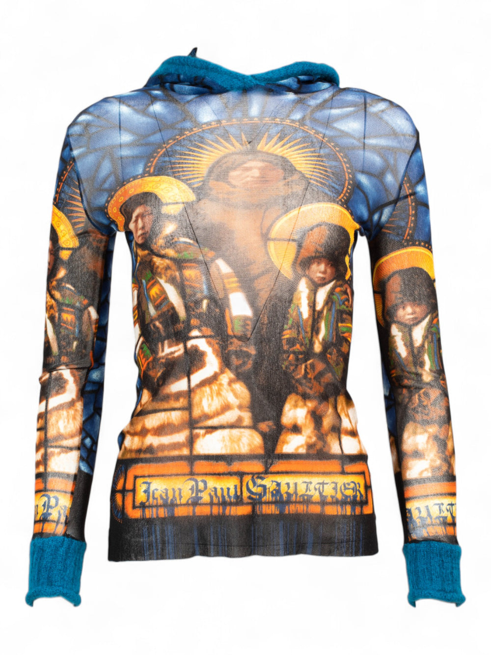 RARE CATHEDRAL BLUE MESH HOODED L/S TOP