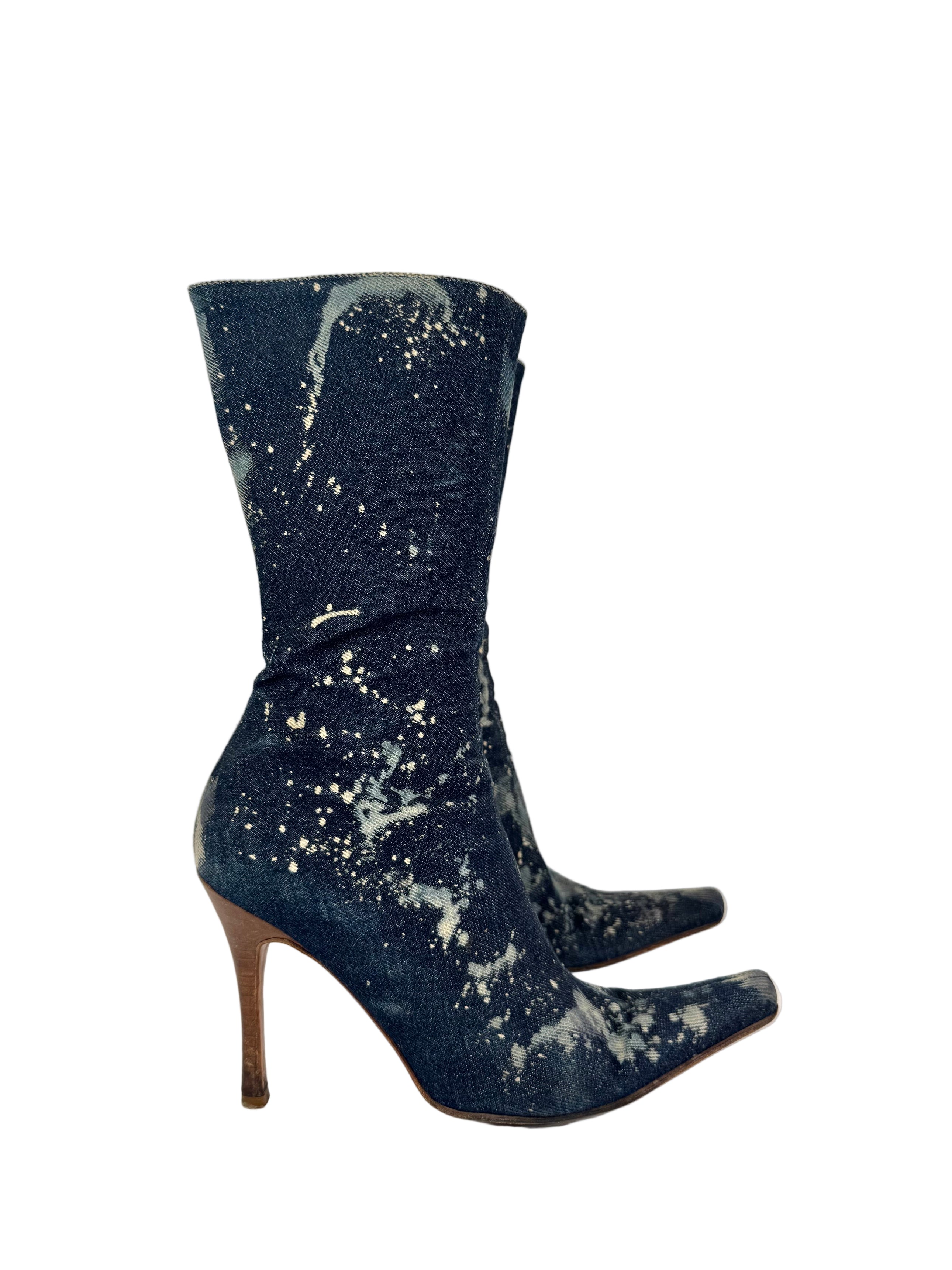 NELO NEMBRO DENIM BLEACH SPOTTED BOOTIES @CSTEEN