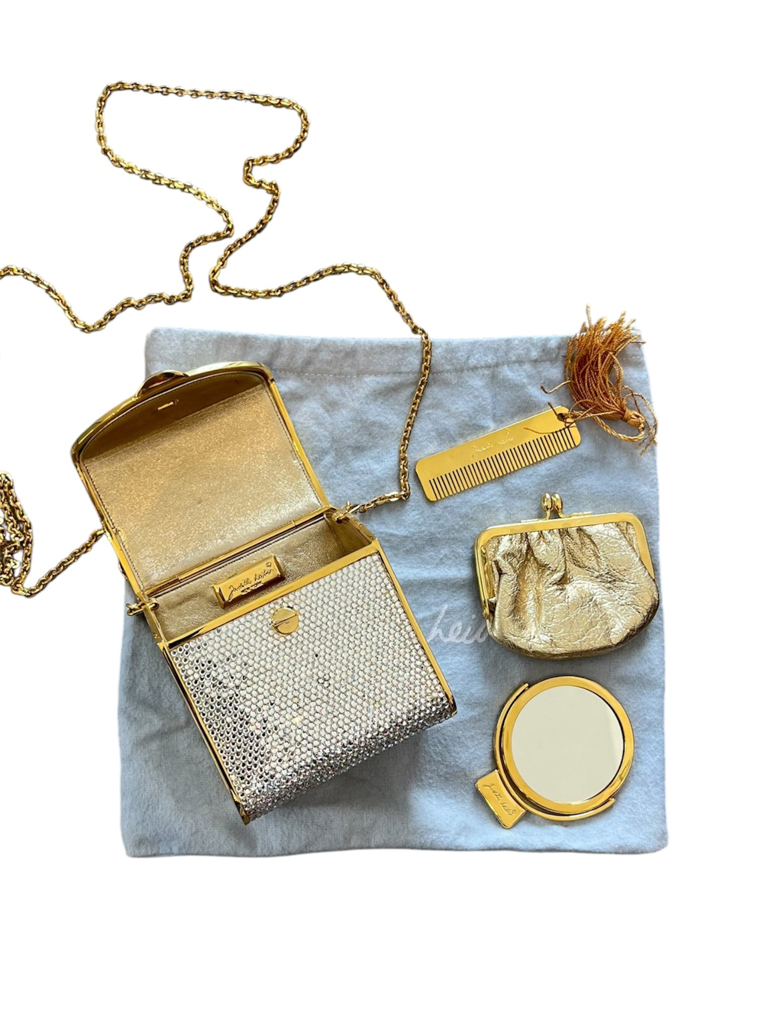 CRYSTAL MAIL BOX BAG W POUCH, COMB & MIRROR @CLAUM