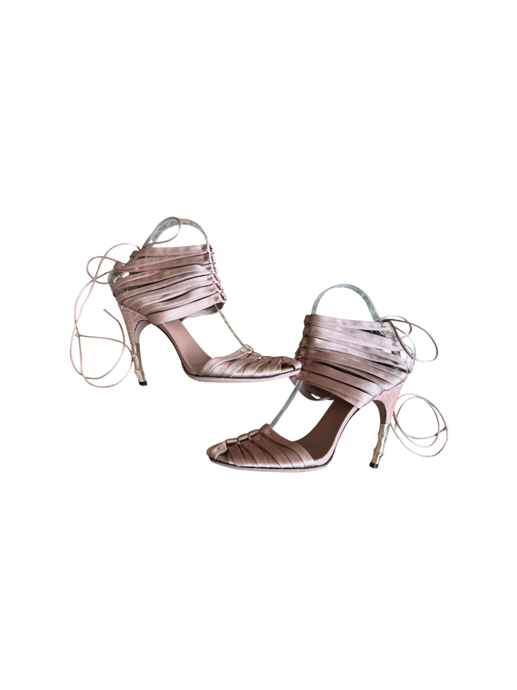 SS04 TOM FORD CHAMPAGNE SATIN CAGE HEELS @FAR