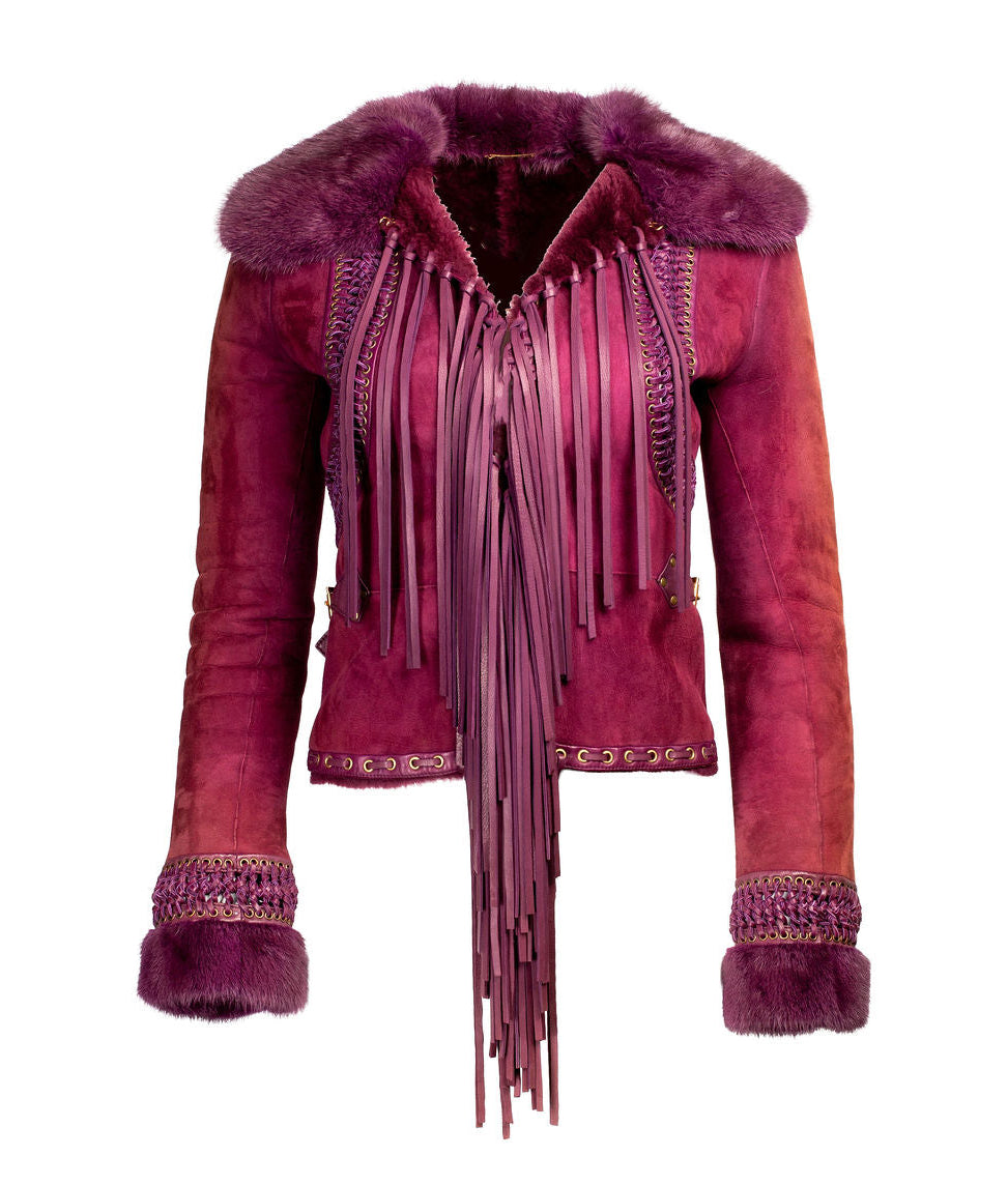 BURGUNDY FUR & FRINGE JACKET @IRIK