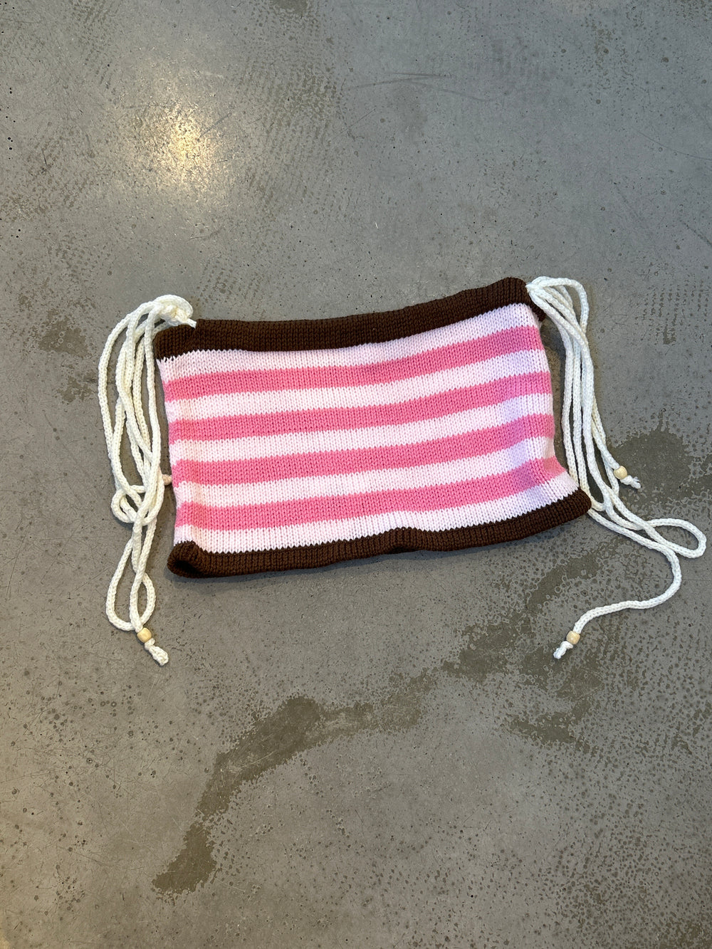 PINK STRIPED MINI SKIRT W BROWN TRIM