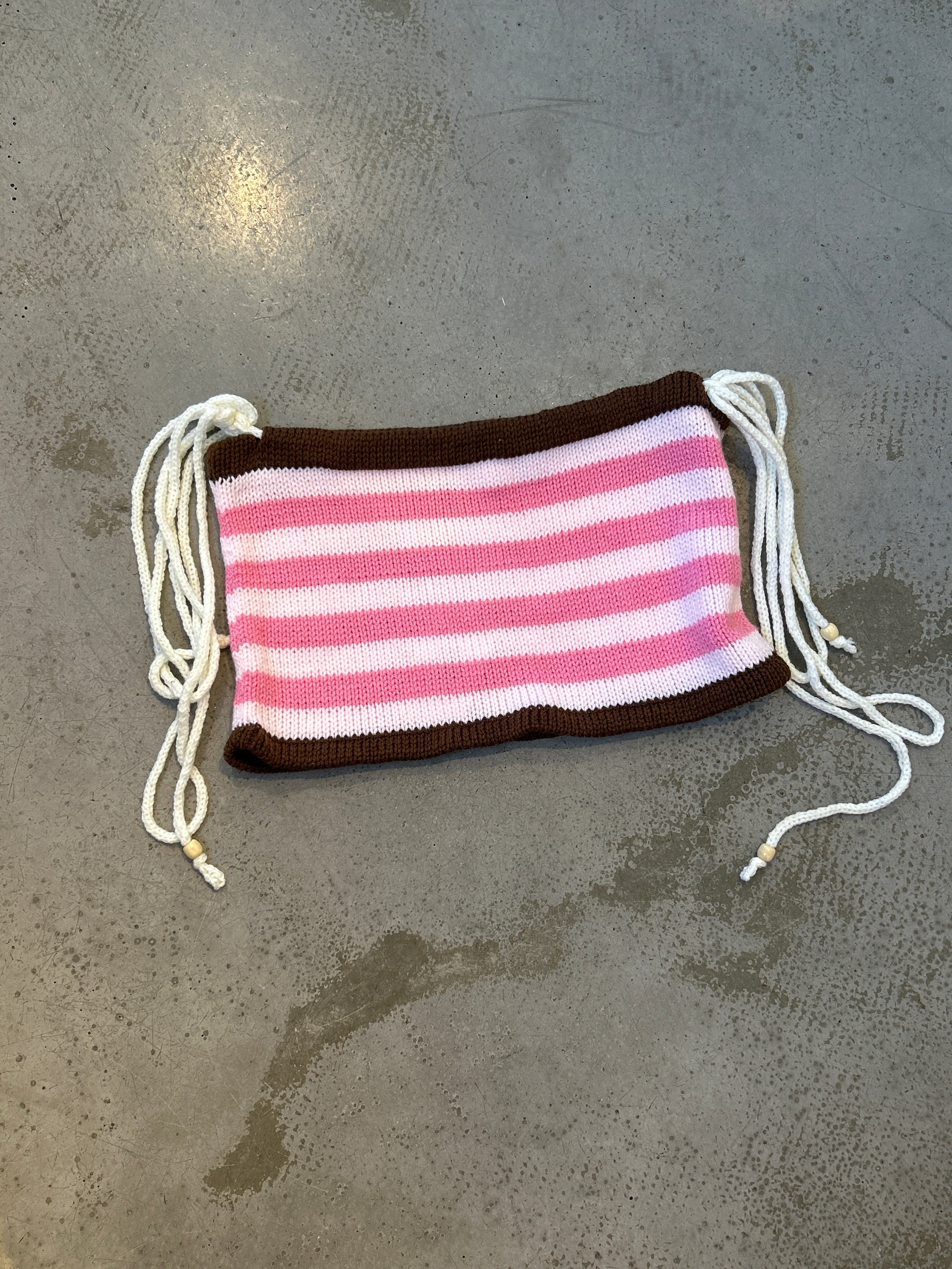 PINK STRIPED MINI SKIRT W BROWN TRIM