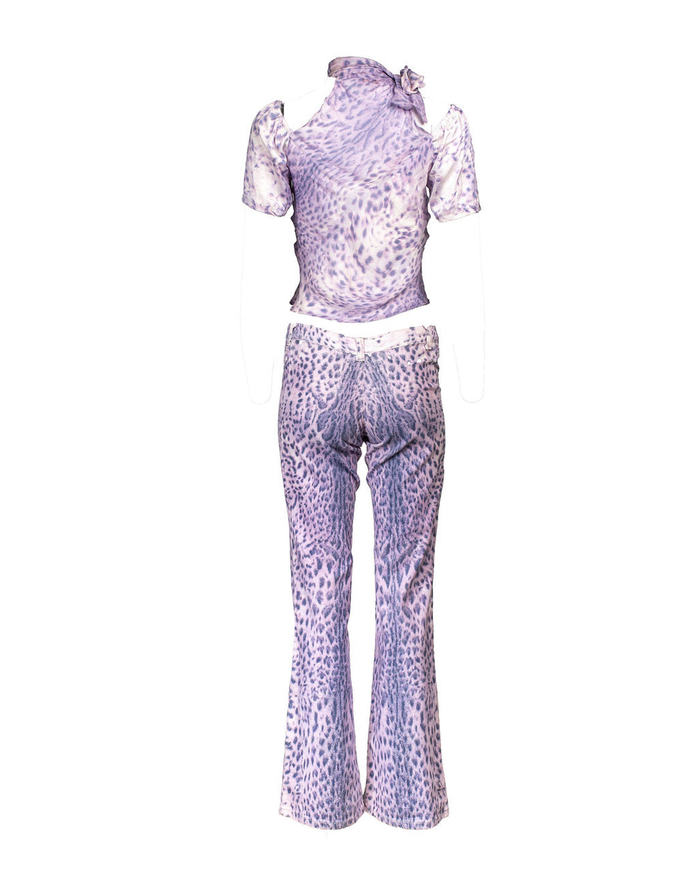 SS00 PURPLE CHEETAH SILK TOP/JEANS SET (AS IS)