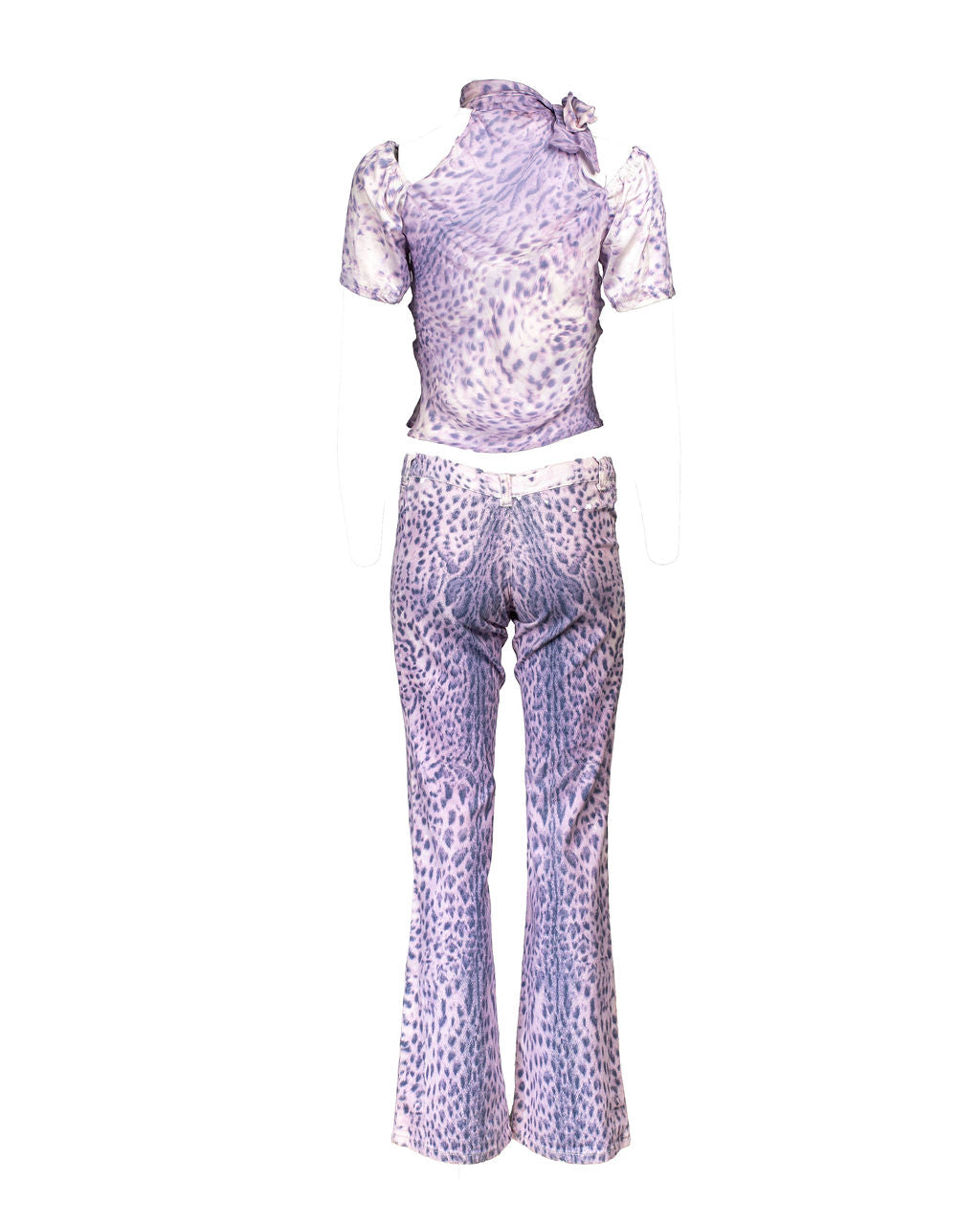 SS00 PURPLE CHEETAH SILK TOP/JEANS SET (AS IS)