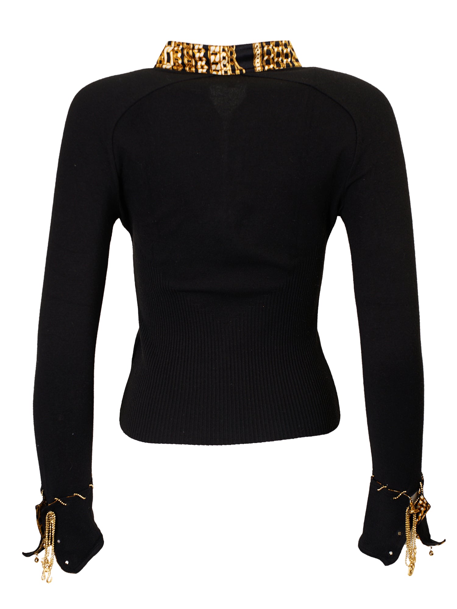 2003 BLACK KNIT SWEATER W CHAIN PRINT DETAIL