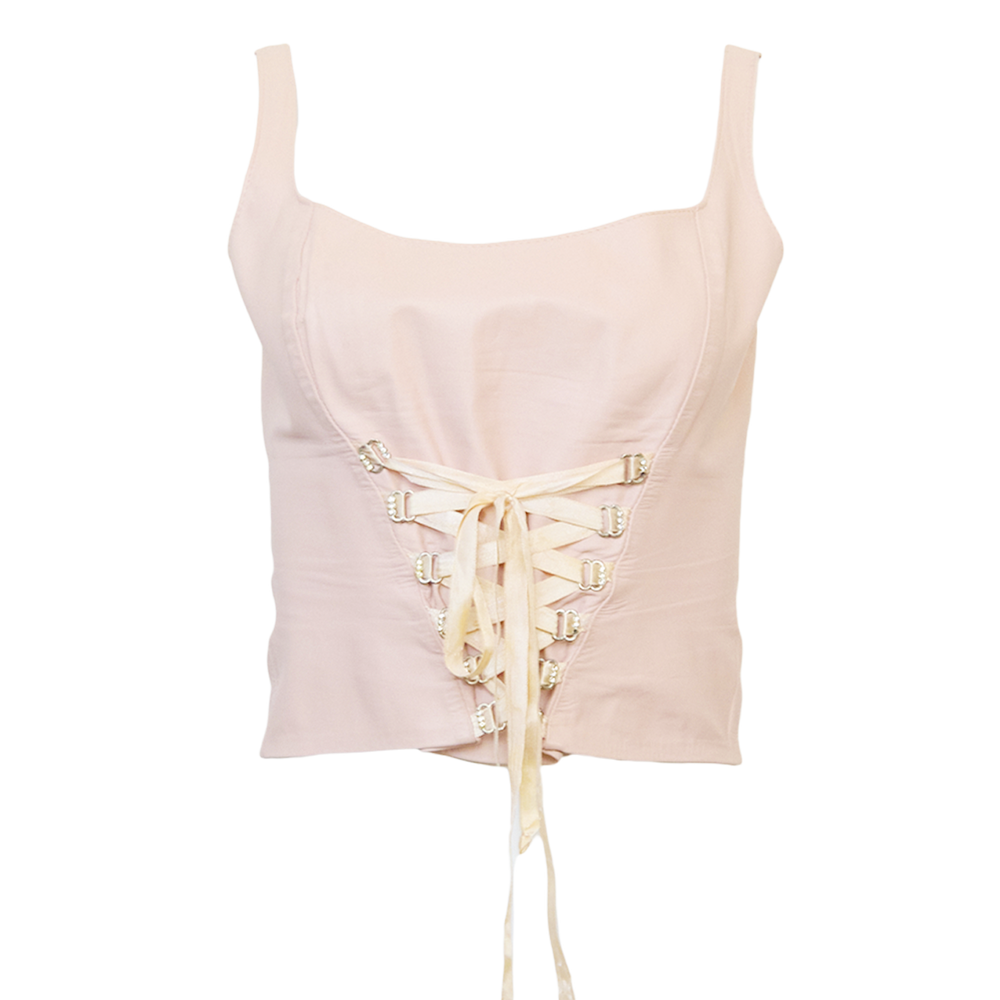 BLUSH PINK LEATHER LACEUP CORSET TOP