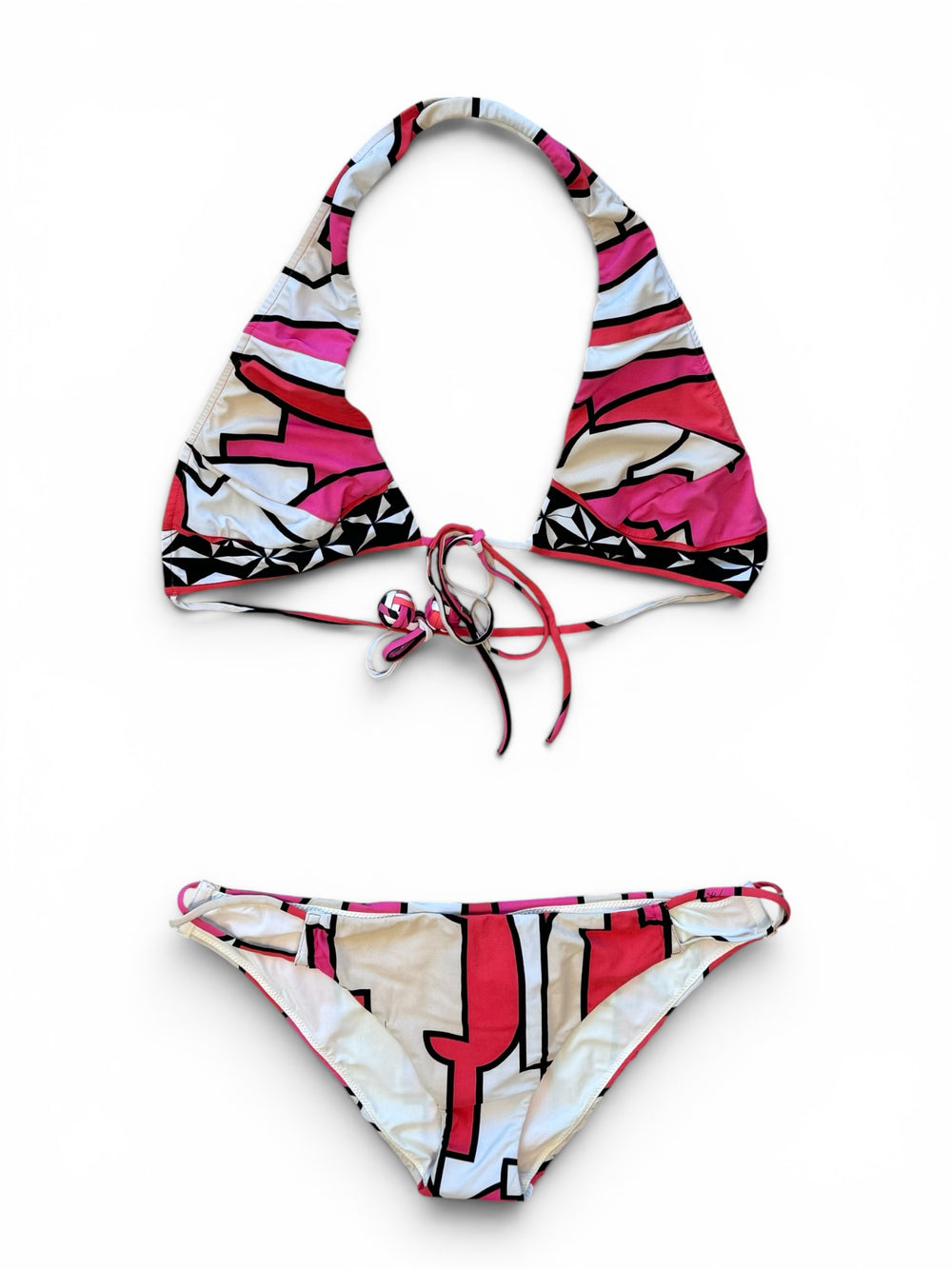 PINK/WHITE/BLACK GEOMETRIC PRINTED 2PC BIKINI W TASSELS