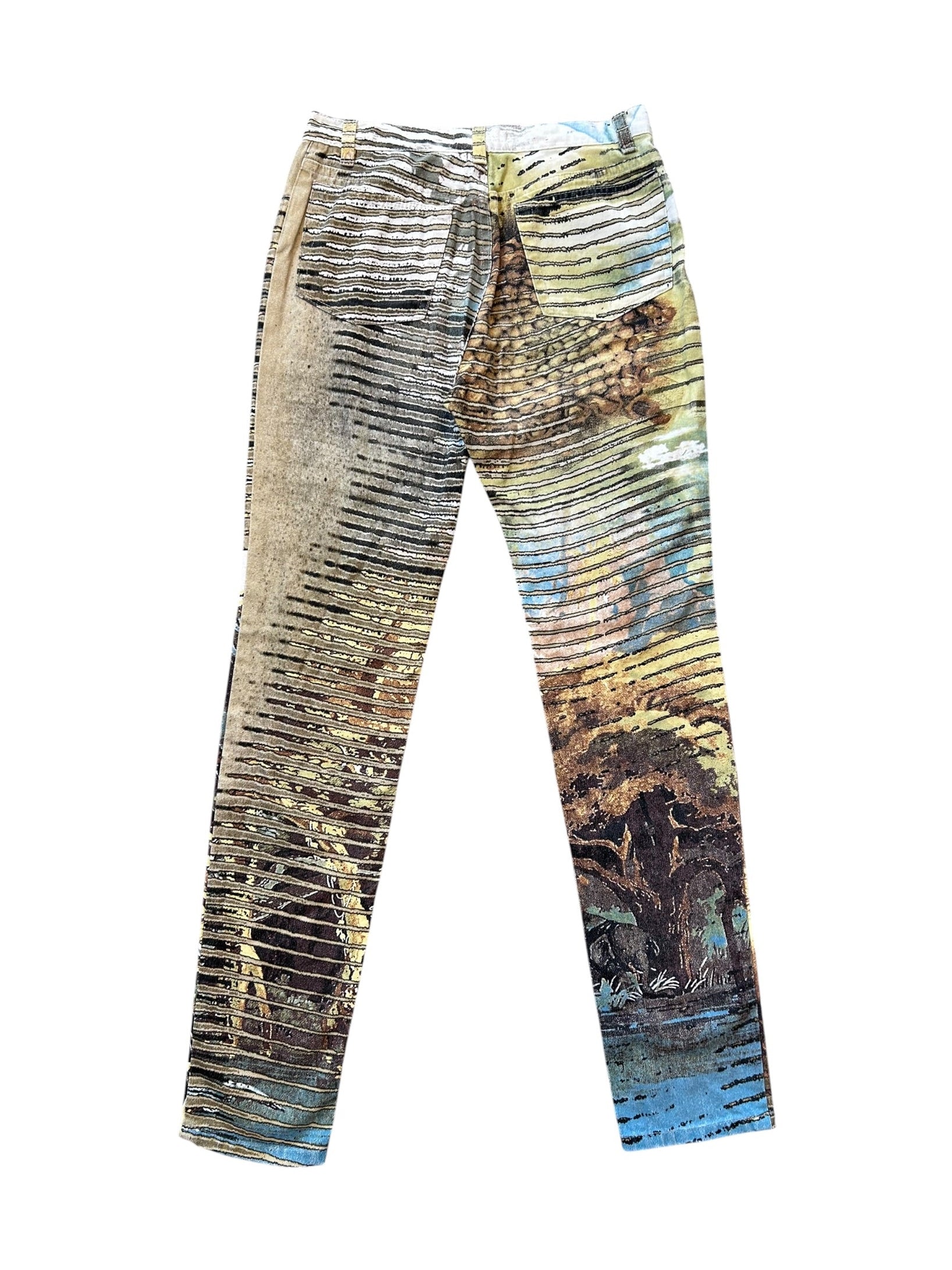 SS02 RARE LION PRINTED GREEN/BROWN JEANS