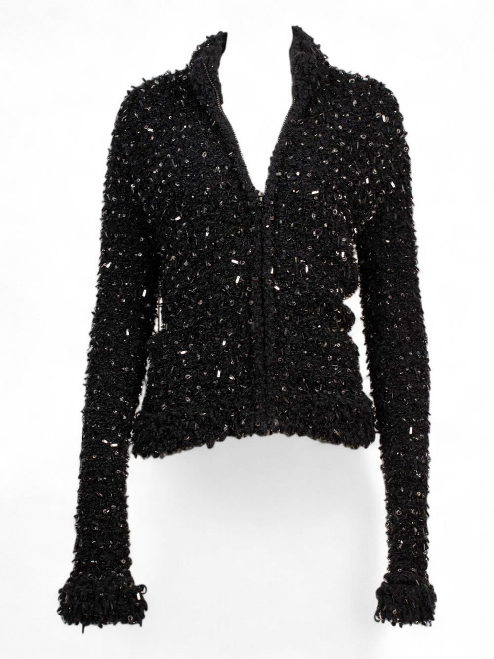 VINTAGE HEAVY CROCHET BLACK SEQUIN CARDIGAN