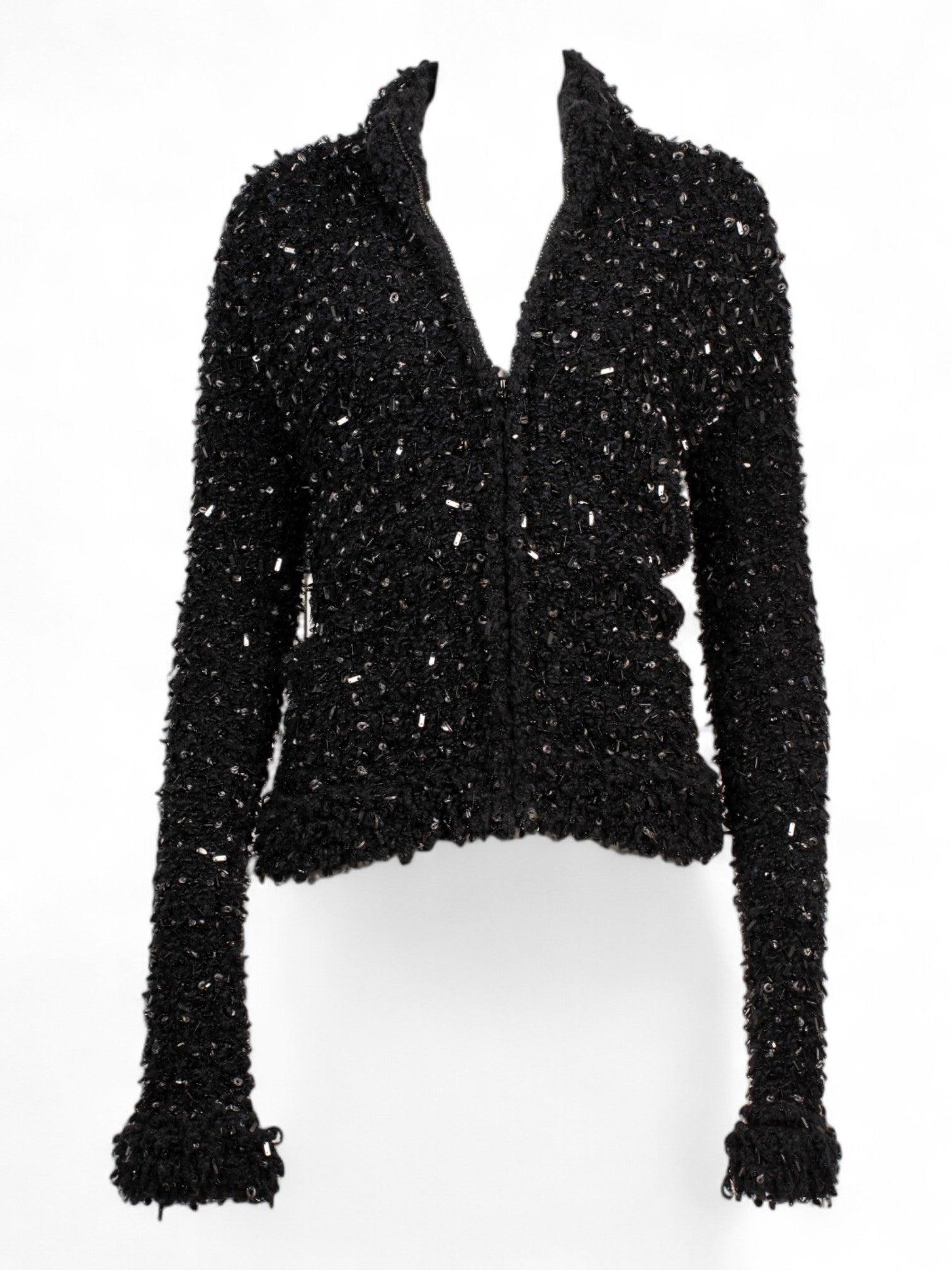 VINTAGE HEAVY CROCHET BLACK SEQUIN CARDIGAN