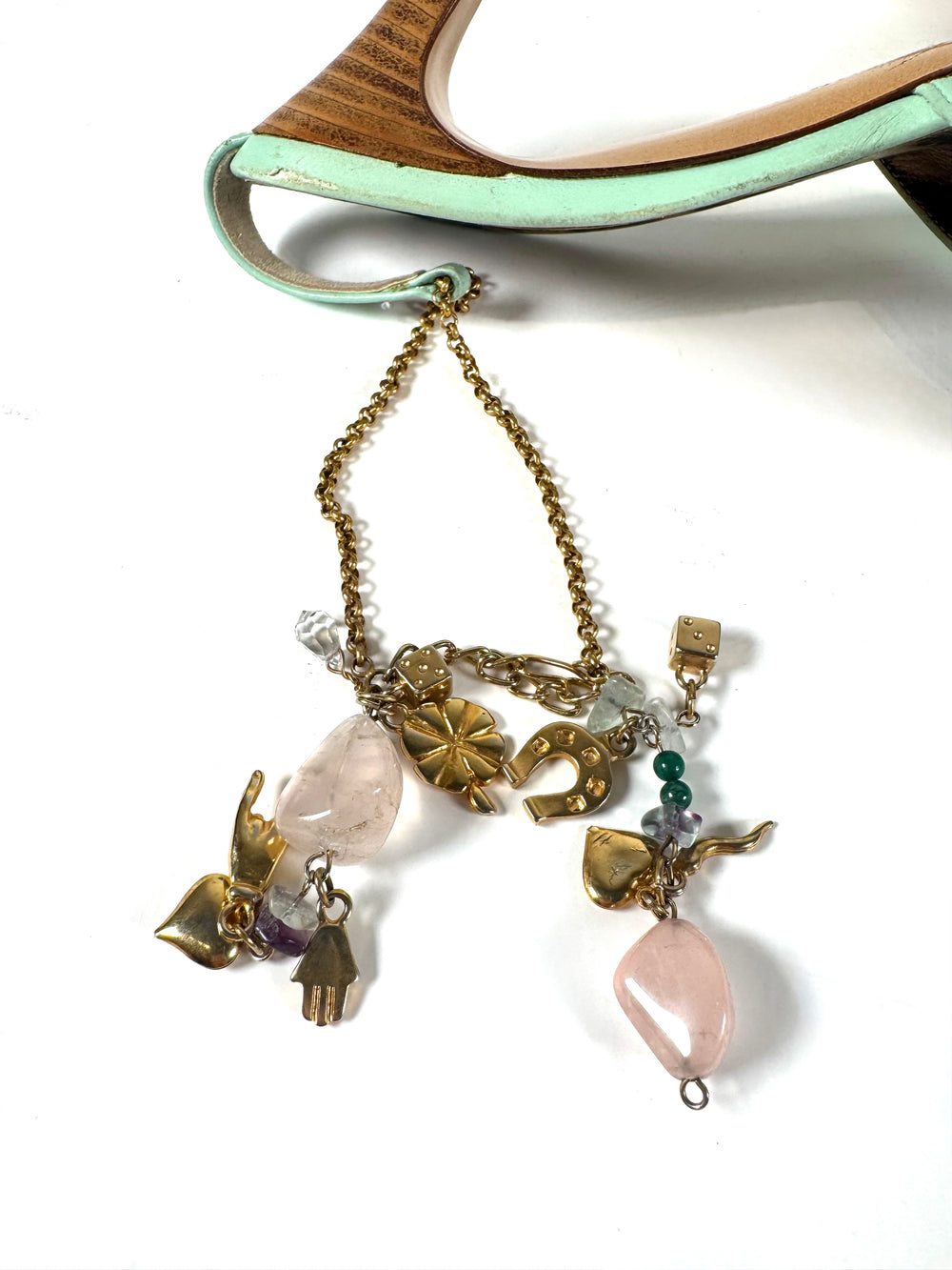 TURQUOISE LEATHER MULES W/ CHARM ANKLE STRAPS