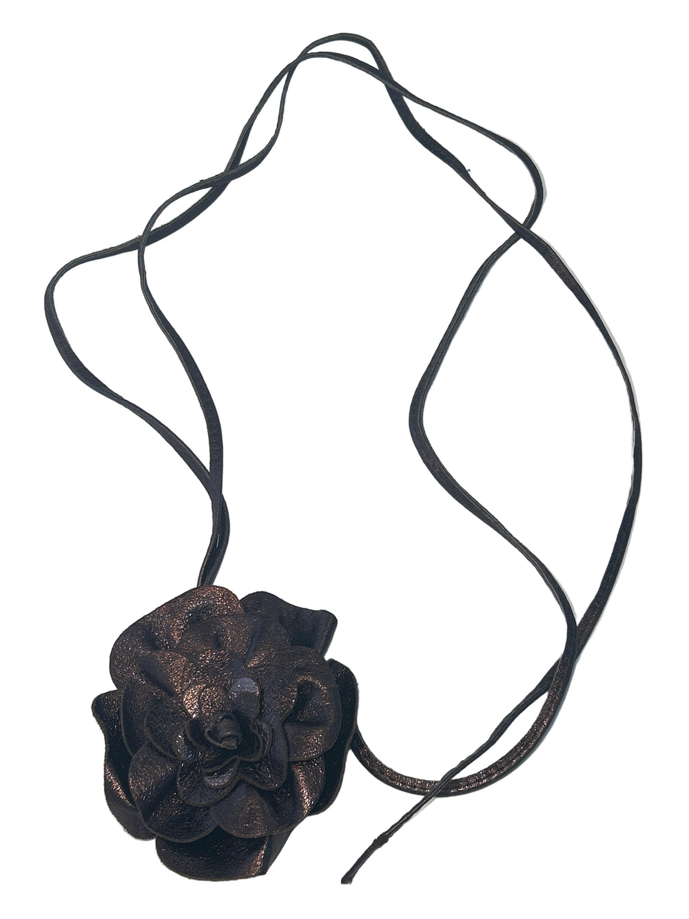 METALLIC BROWN LEATHER FLORAL BELT