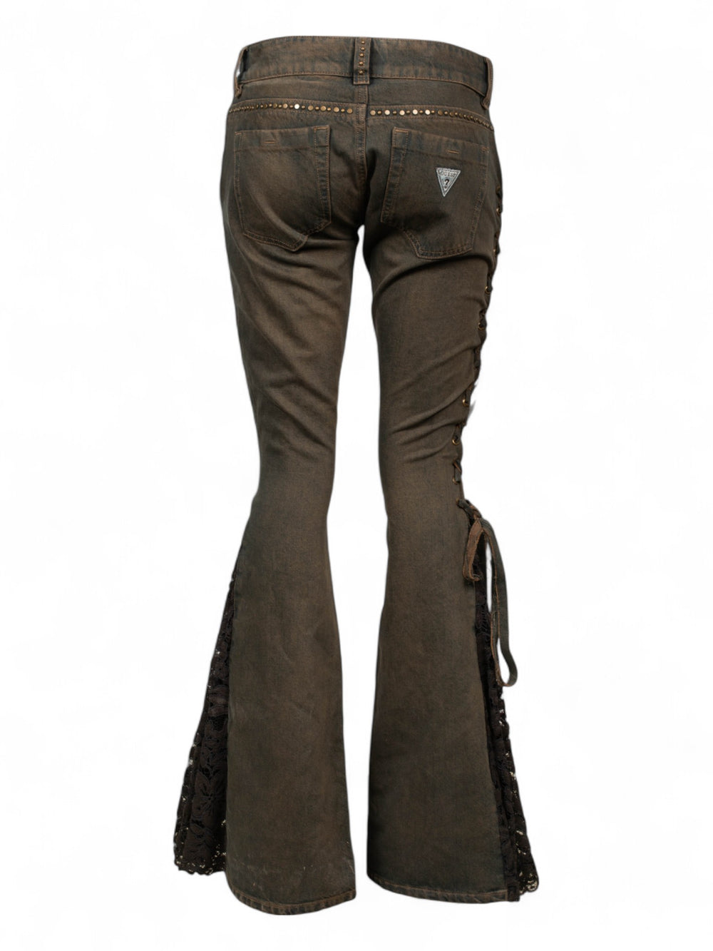 LACE FLARED GREY STUDDED JEANS @SAMT