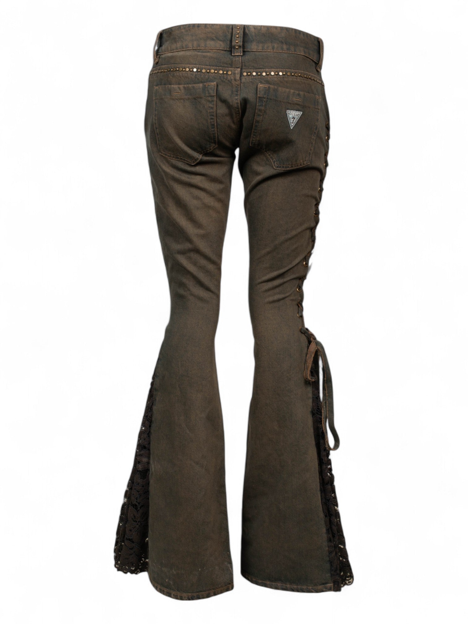 LACE FLARED GREY STUDDED JEANS @SAMT