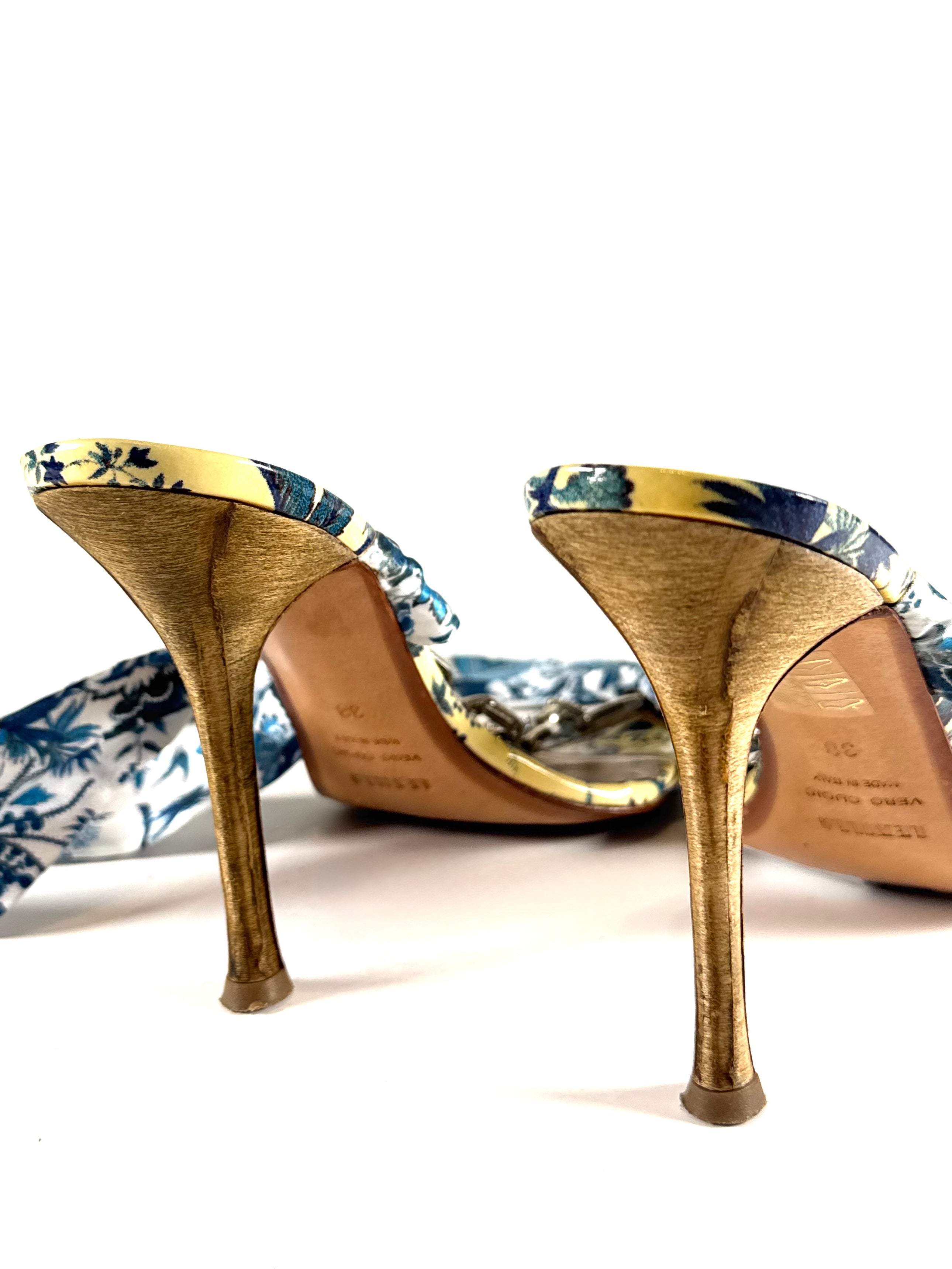 YELLOW & BLUE FLORAL STONED WRAP HEELS @JKOVA
