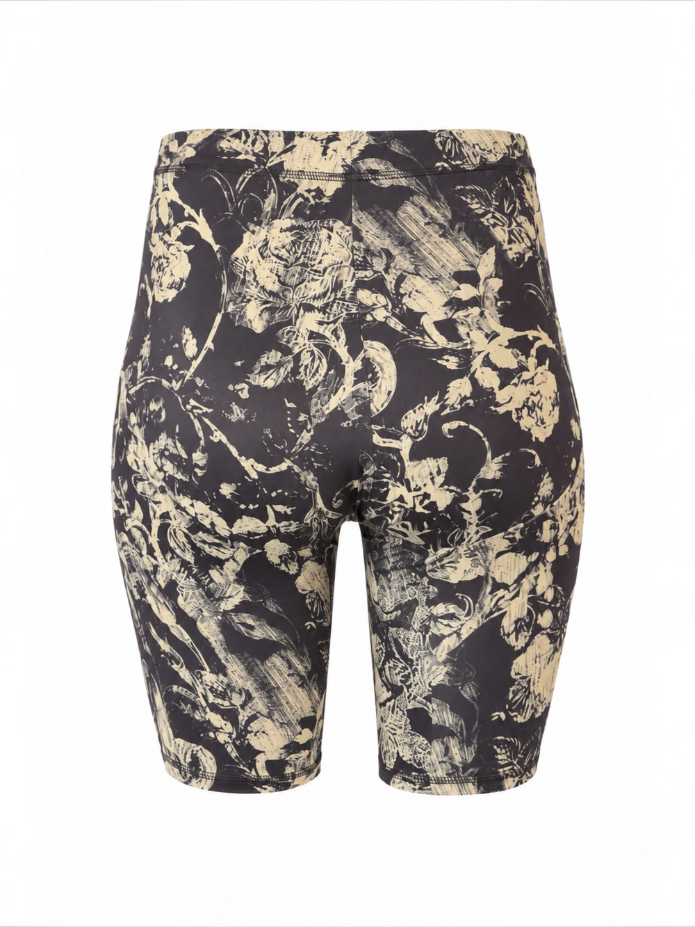 TAUPE BOTANICAL PRINT STRETCH BIKER SHORTS @SSINGER