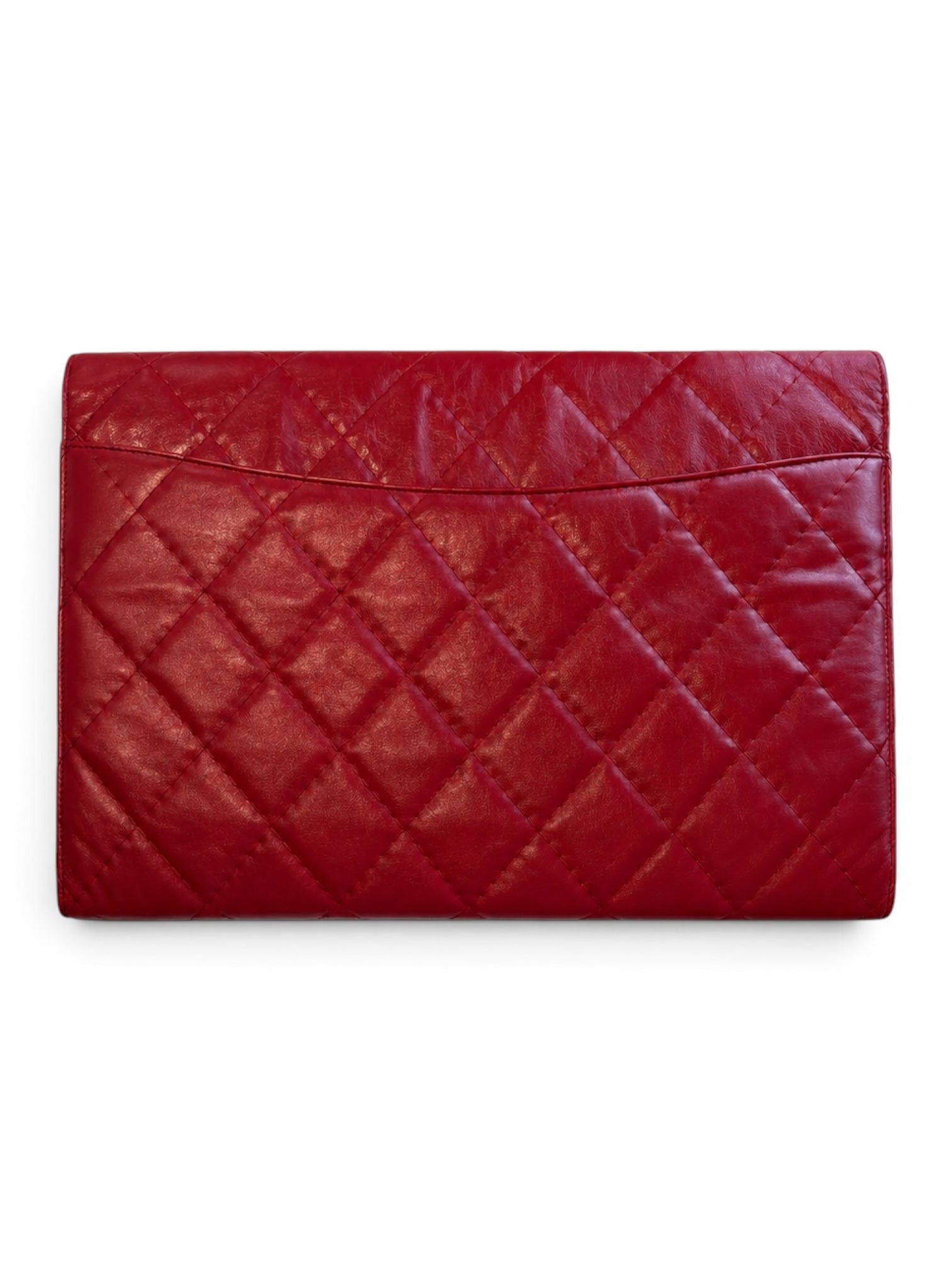 RED XXL CC SHINY CRUMPLED CALFSKIN CLUTCH @BK