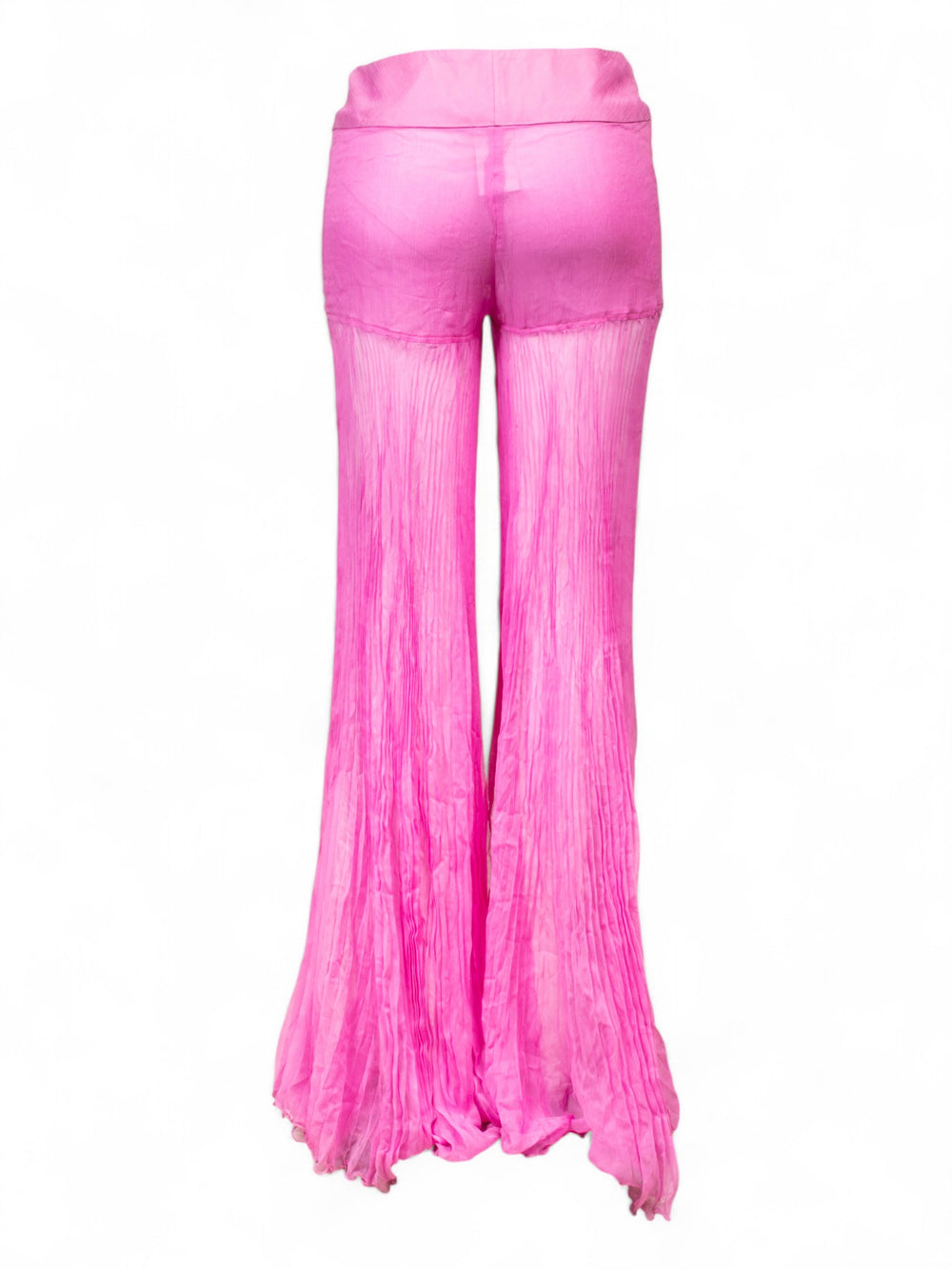 FW2000 PINK SILK PLEATED FLARED TROUSERS