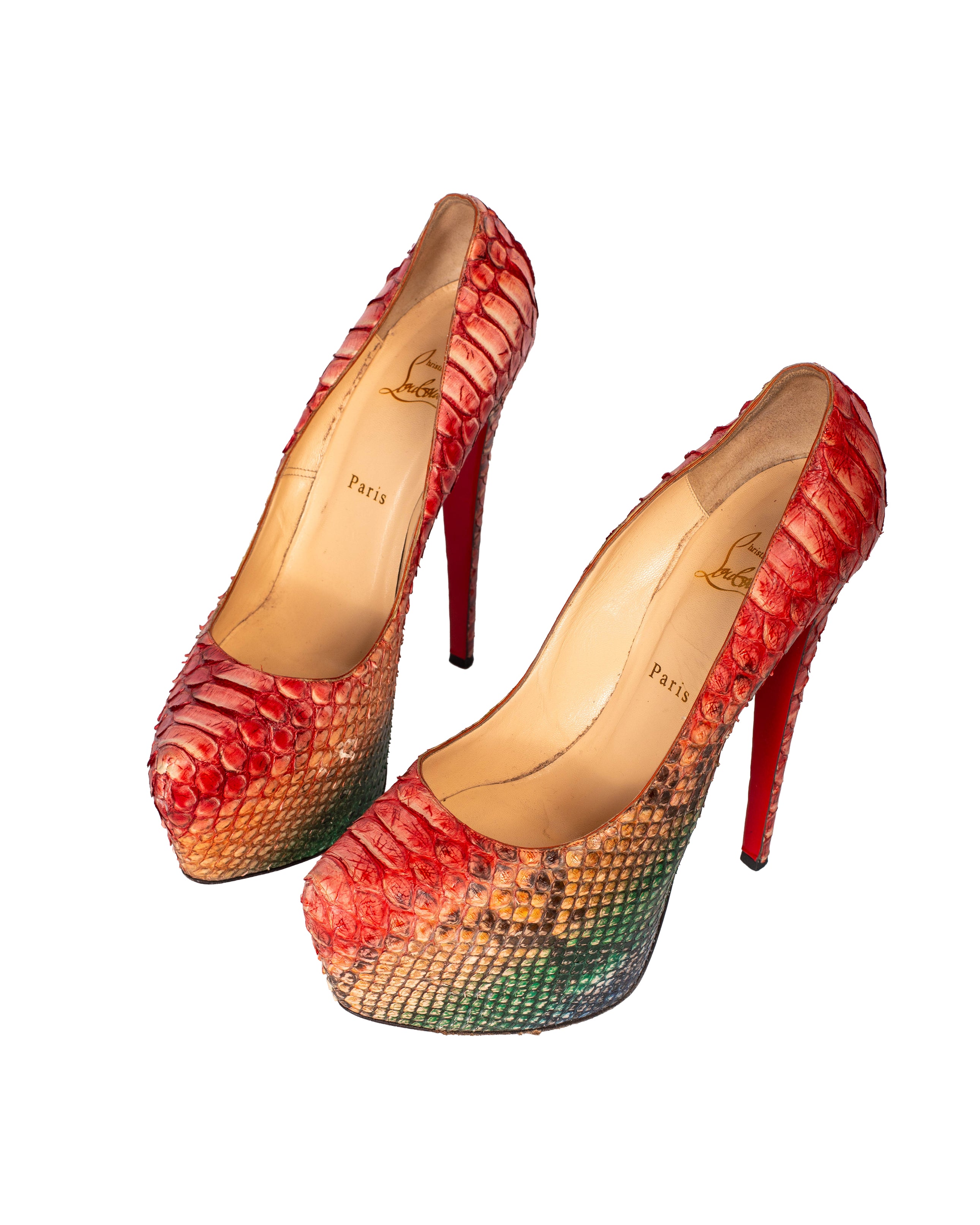 RED/GREEN WATERSNAKE DAFFODIL PLATFORM HEELS