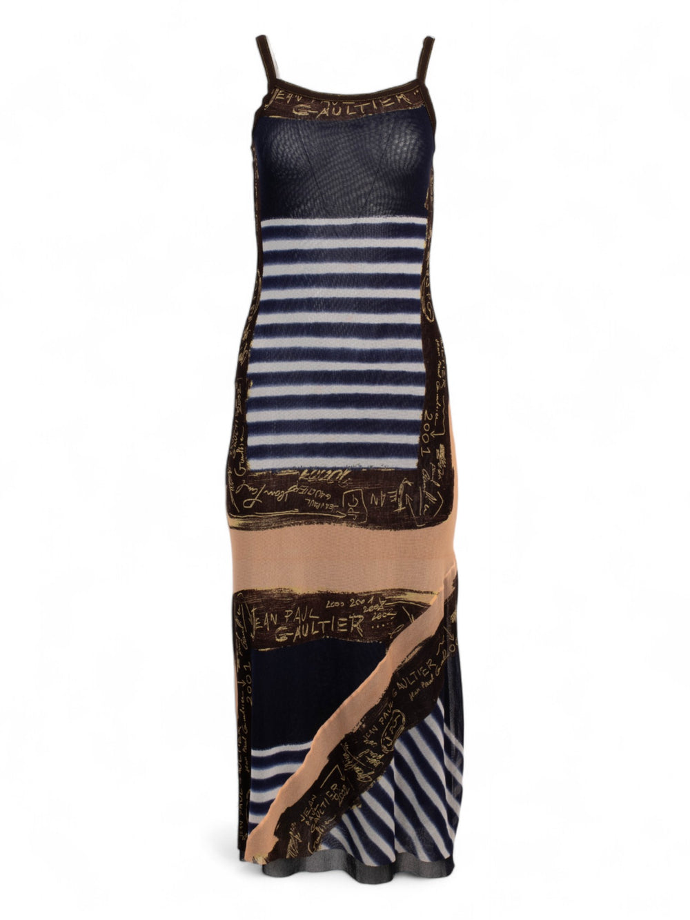 2001 STRIPED AND SCRIPT MESH MAXI DRESS