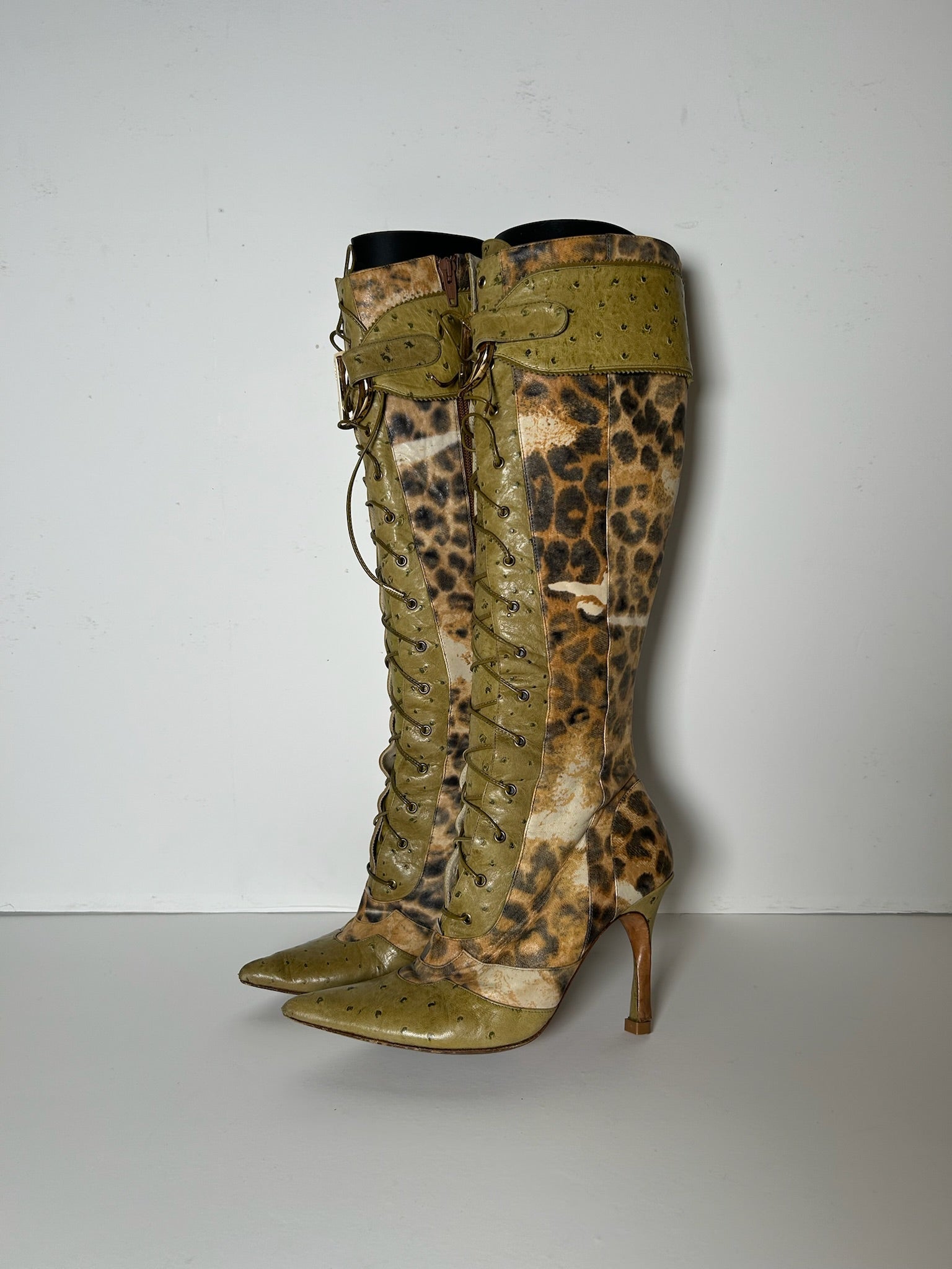 FW2000 OSTRICH & LEATHER CHEETAH PRINT BOOTS