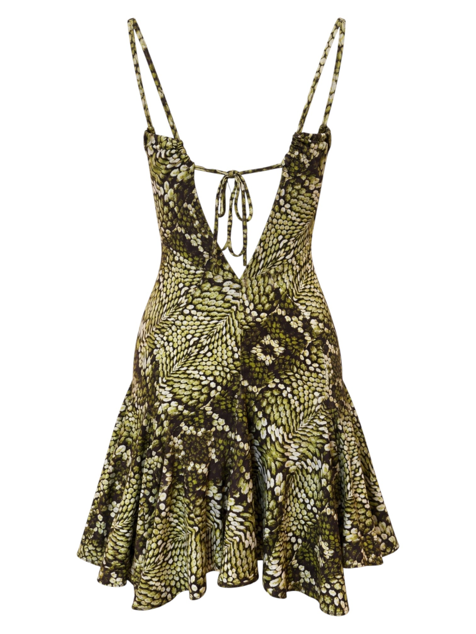 GREEN SNAKE PRINT HALTER MINI DRESS @AFENI