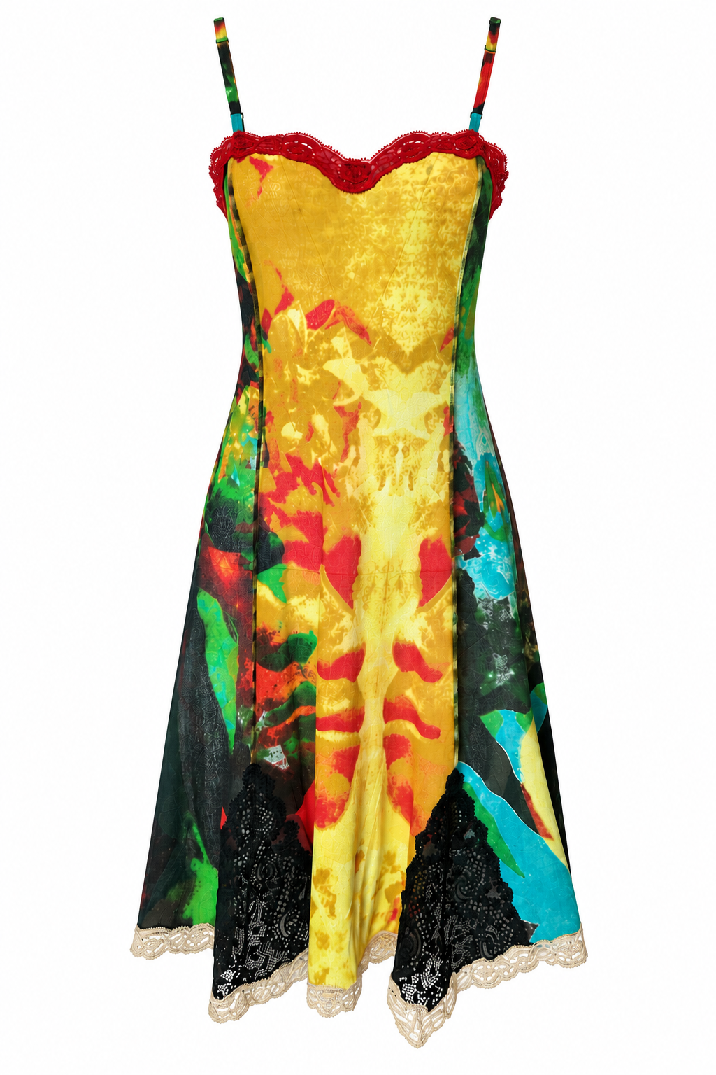 SS00 "PSYCHEDELIC" FACES MESH DRESS W LACE TRIM