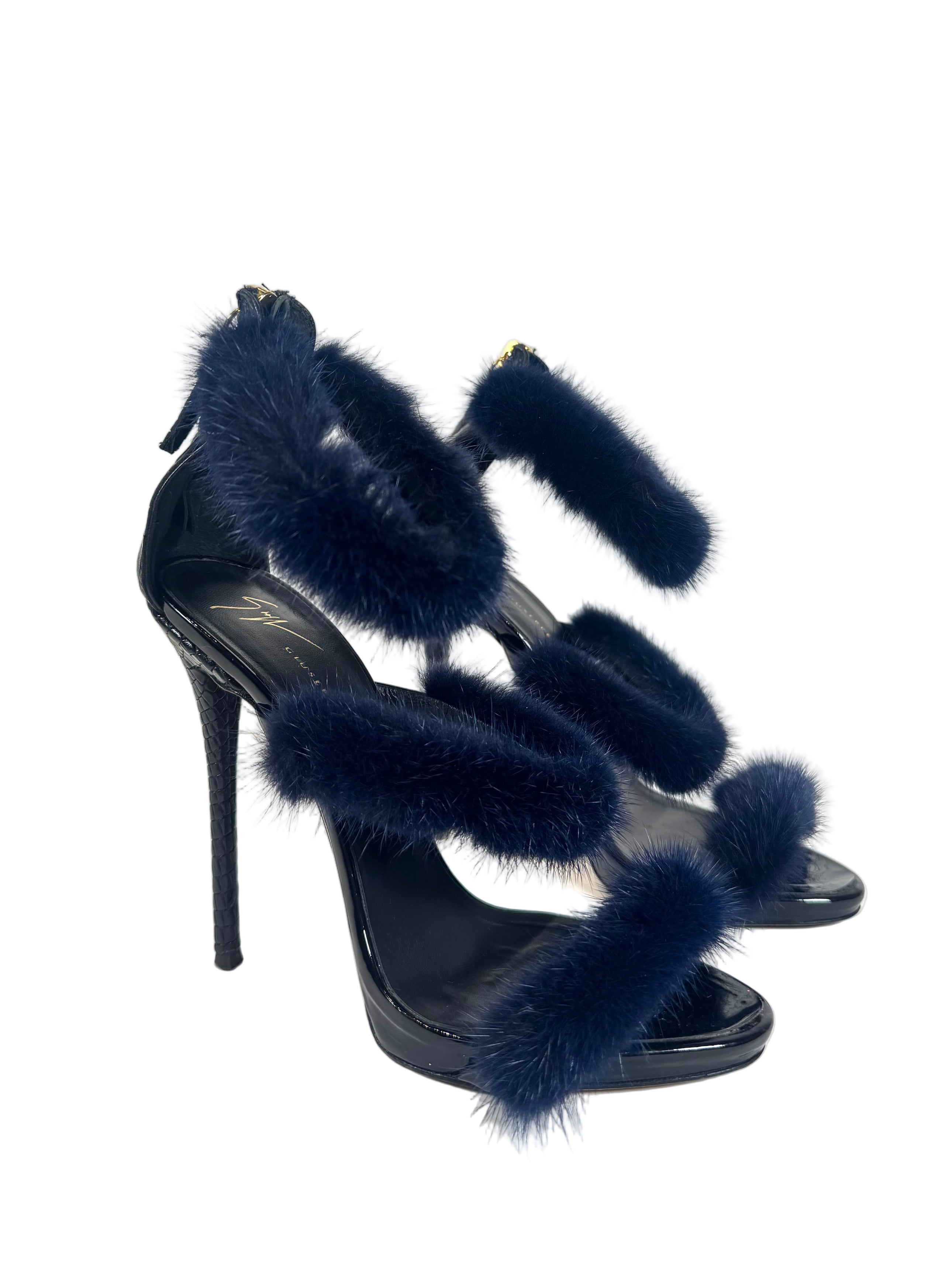 MINK FUR & CROC EMBOSSED HEELS