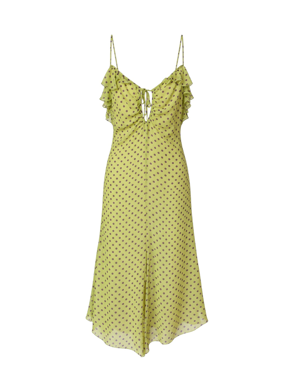 00S GREEN POLKA DOT SILK MIDI DRESS
