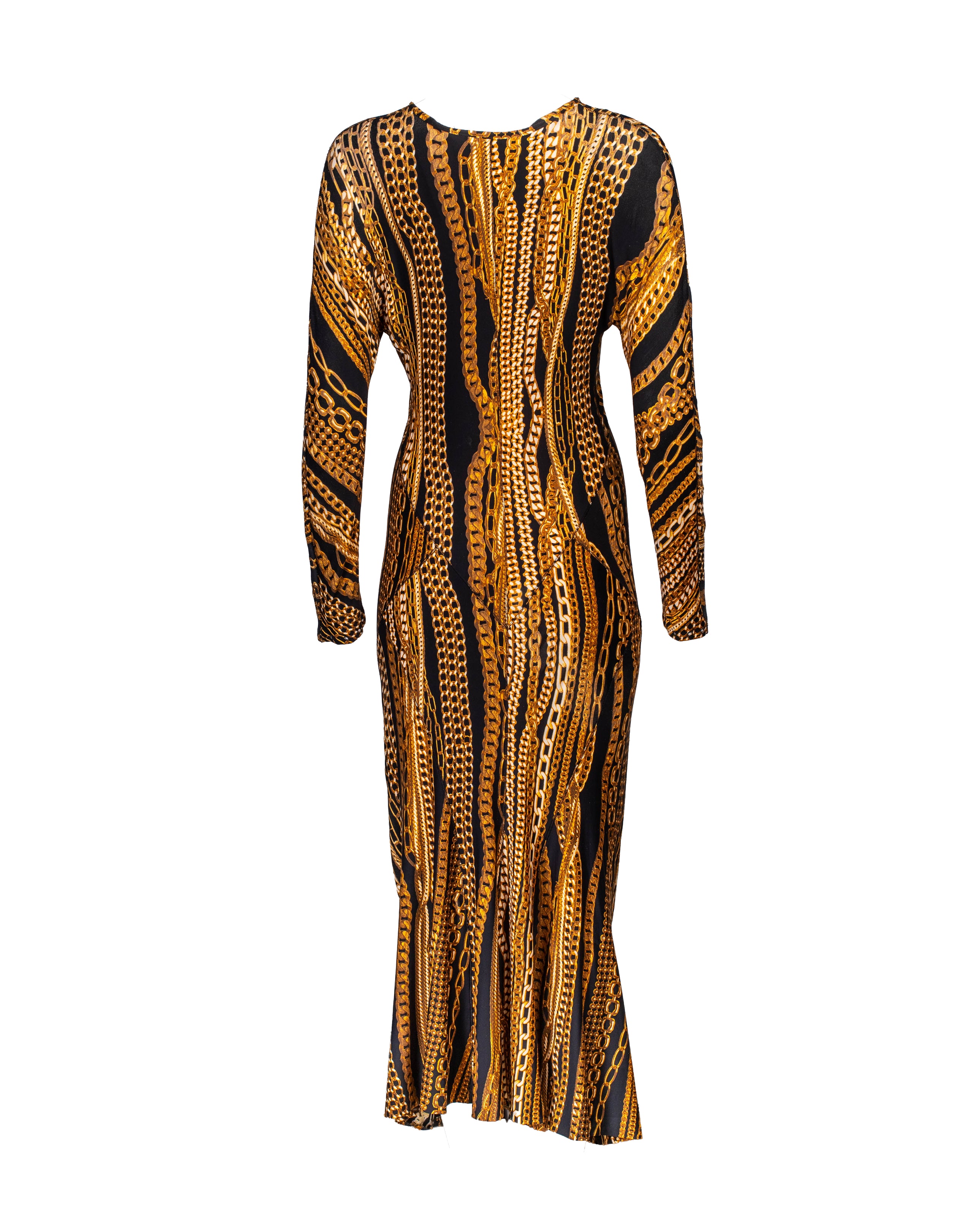 2003 CHAIN PRINTED LONGSLEEVE MAXI DRESS