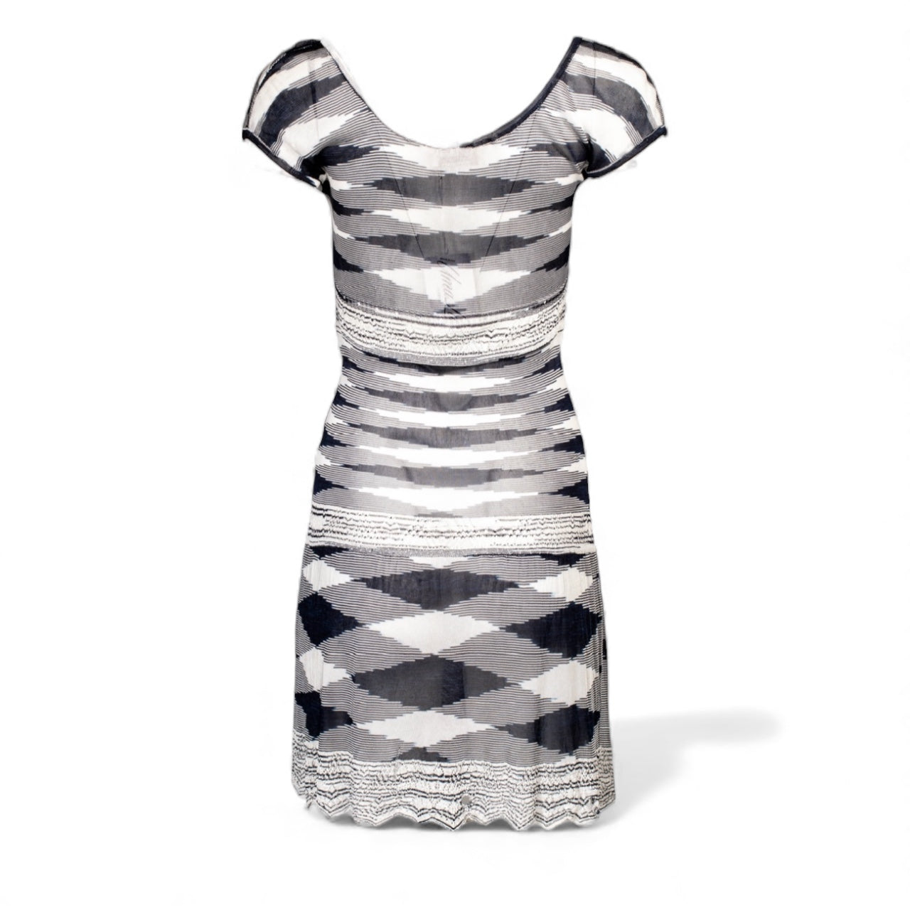 NAVY BLUE AND WHITE CHEVRON KNIT MIDI DRESS
