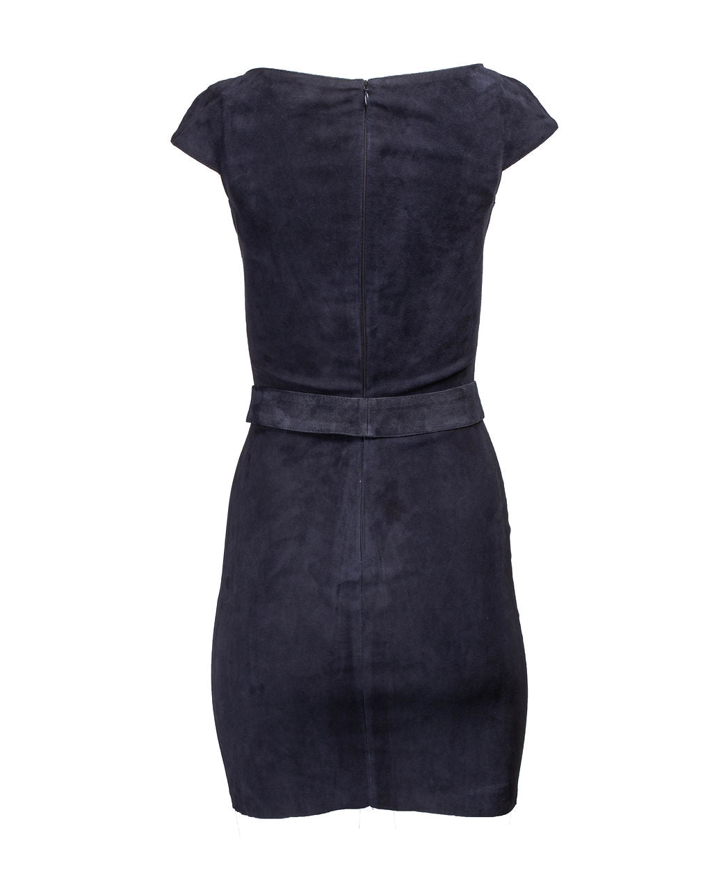 NAVY BELTED SUEDE BOAT NECK MIDI DRESS @JKOVA