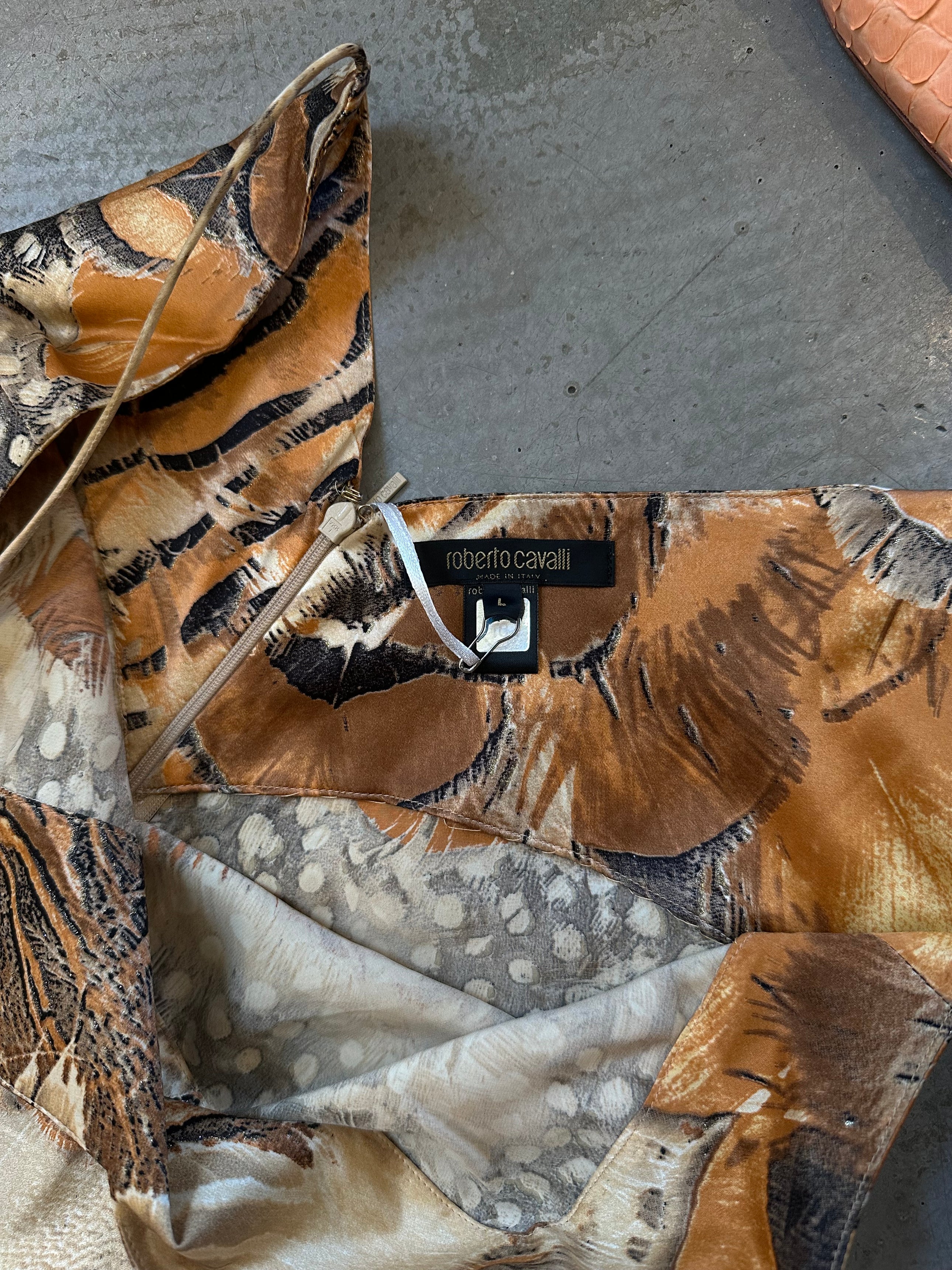 SS04 OSTRICH FEATHER PRINT SILK DRESS