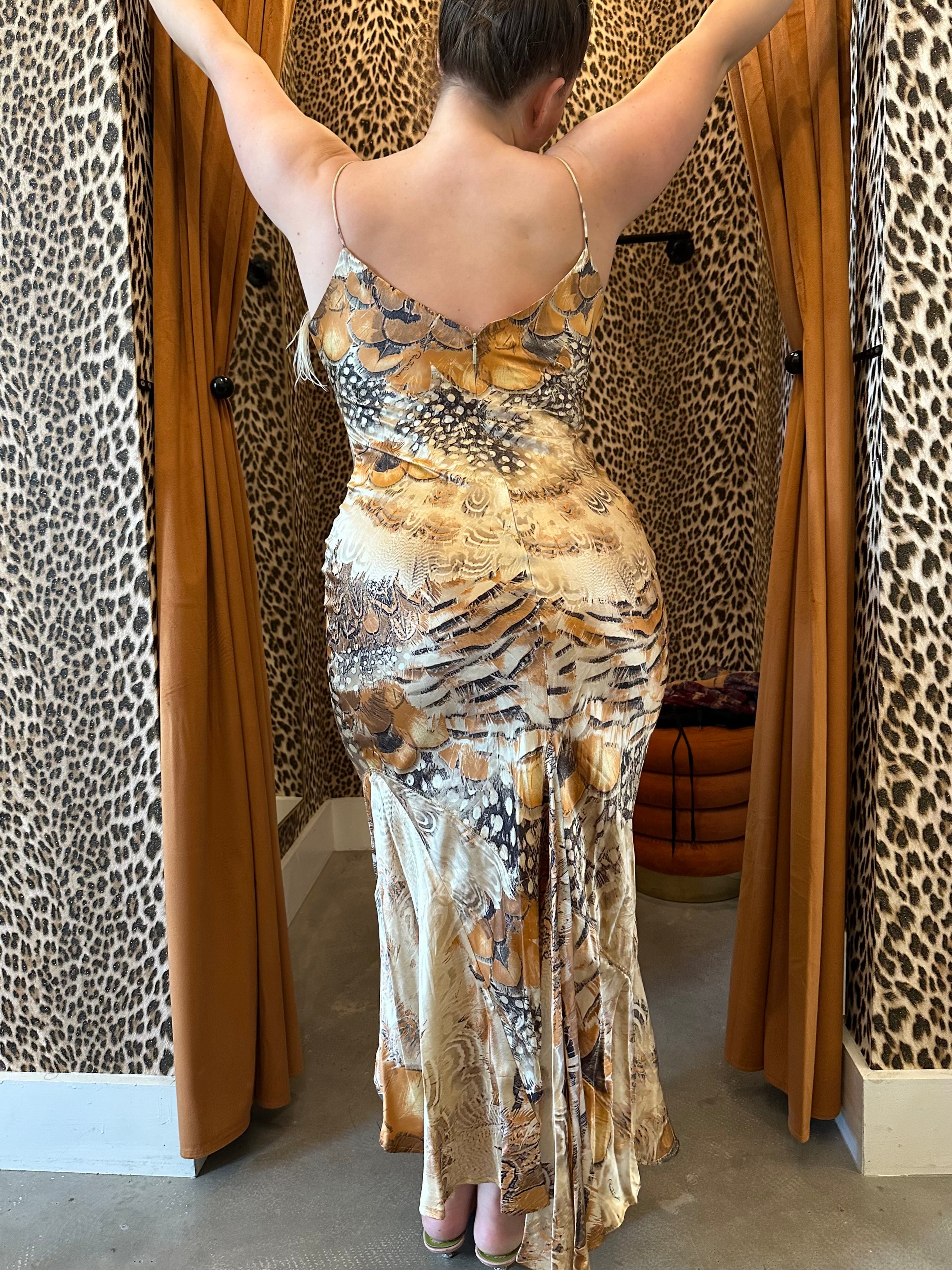 SS04 OSTRICH FEATHER PRINT SILK DRESS