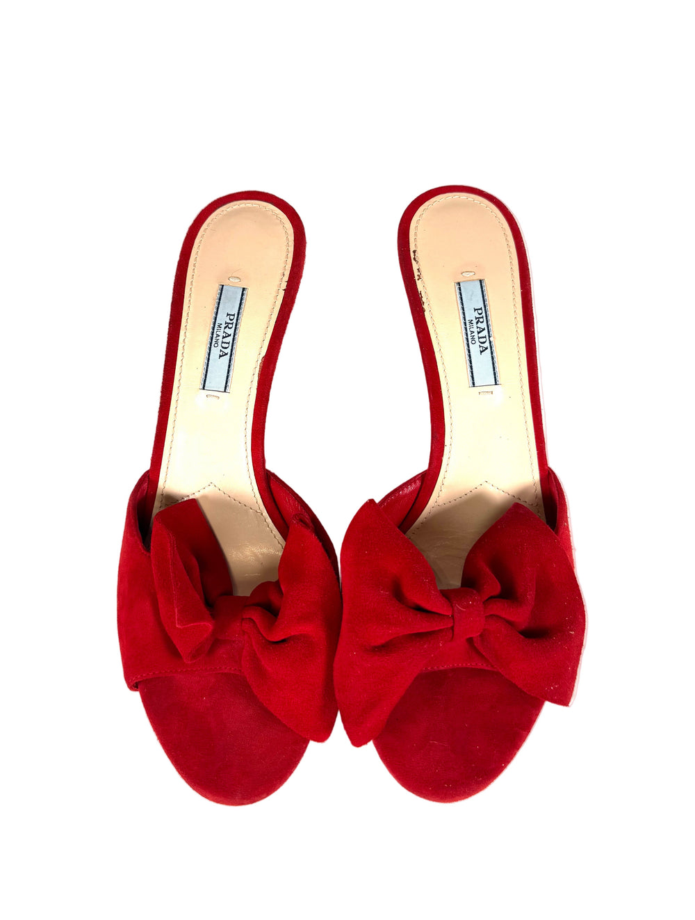 RED SUEDE BOW HEELS @SIDRAP