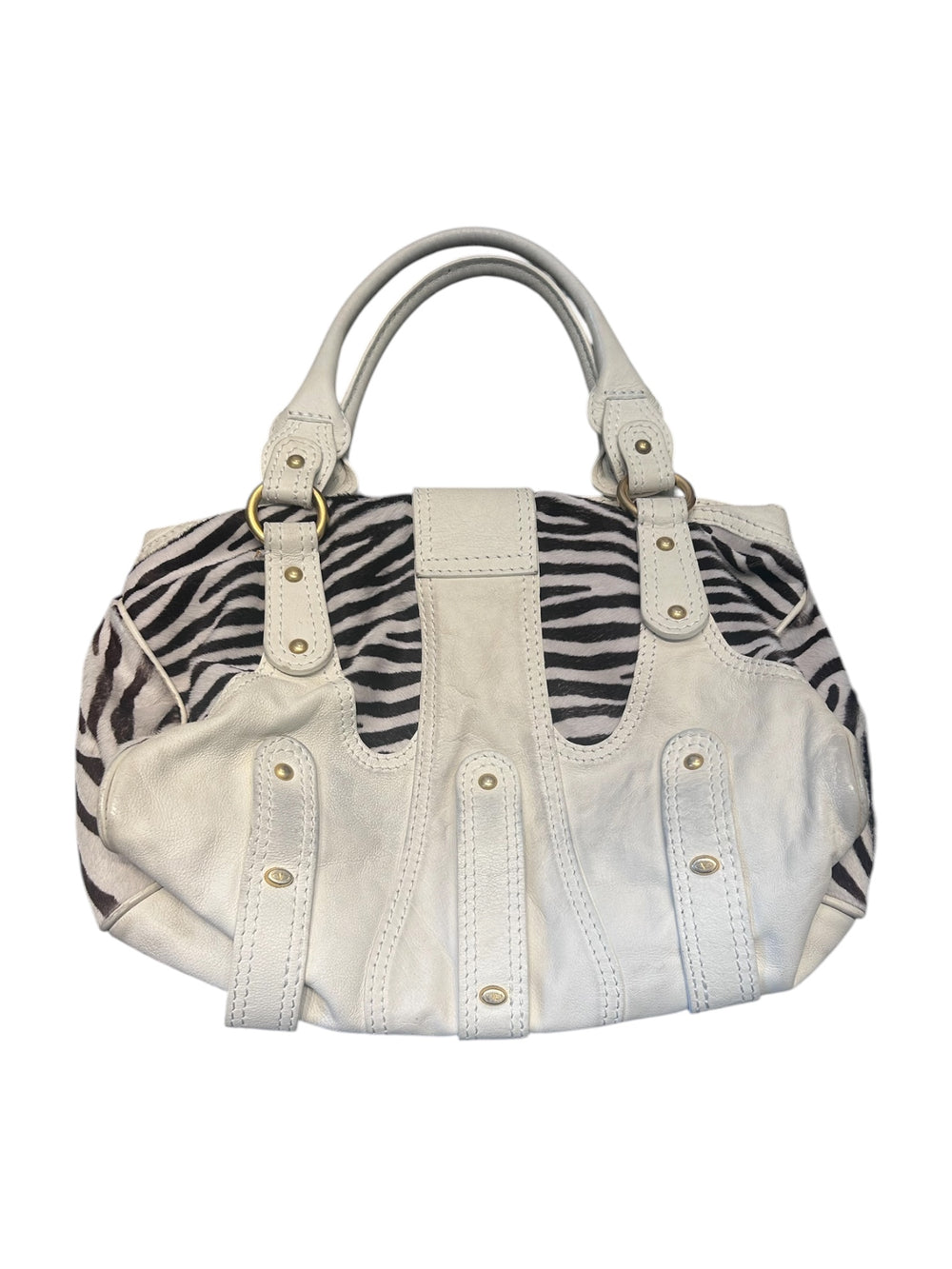 ZEBRA CALFHAIR & WHITE LEATHER SHOULDER BAG (AS IS)