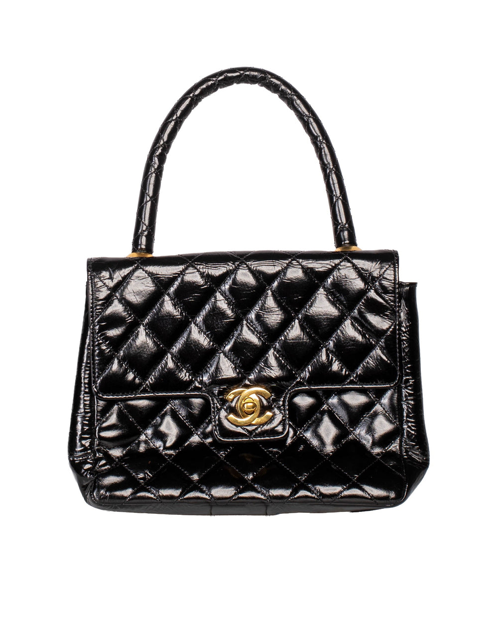 94' black quilted semi gloss leather 24k gold bag