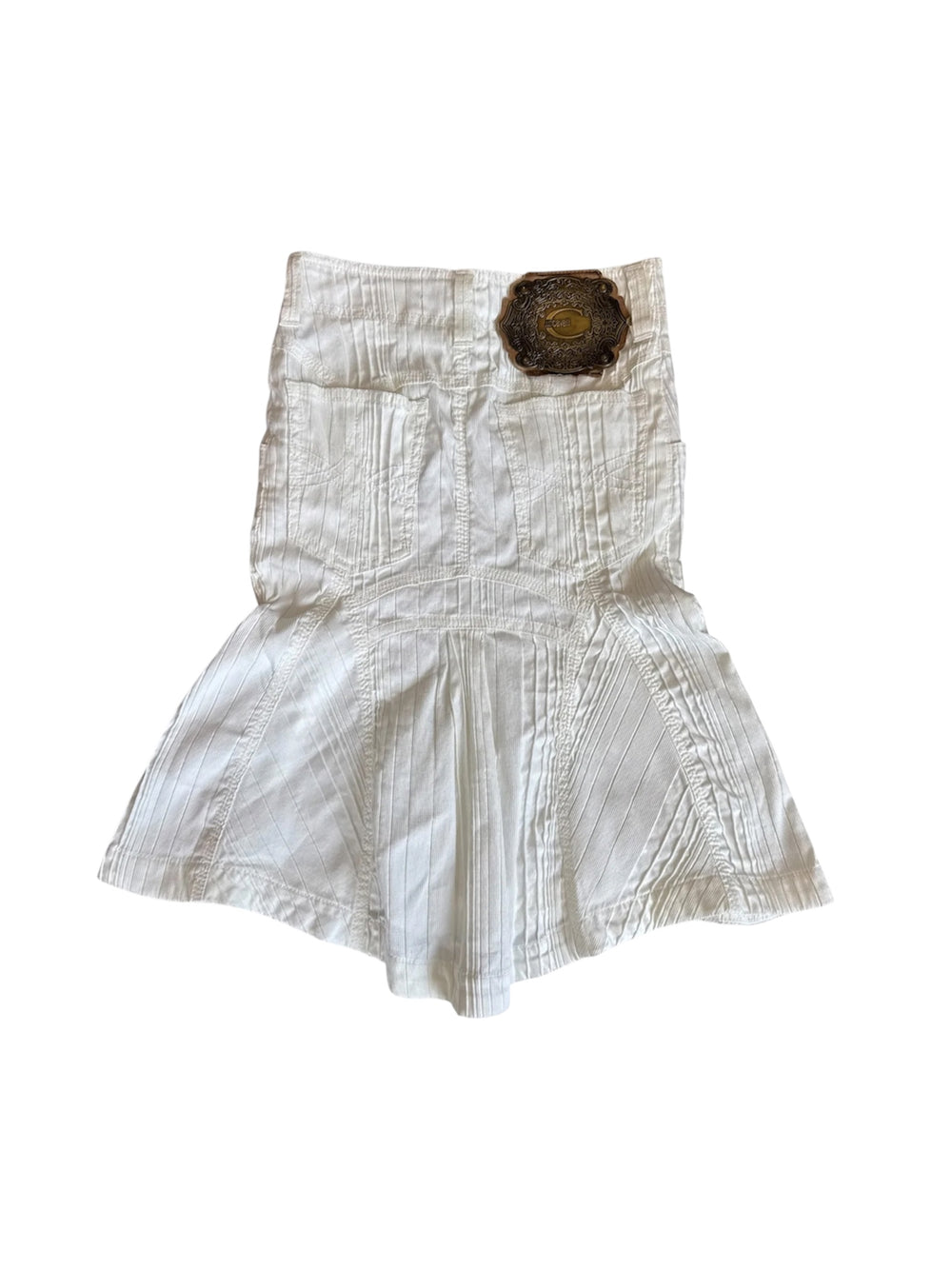 WHITE COTTON RIBBED MERMAID MIDI SKIRT @EA