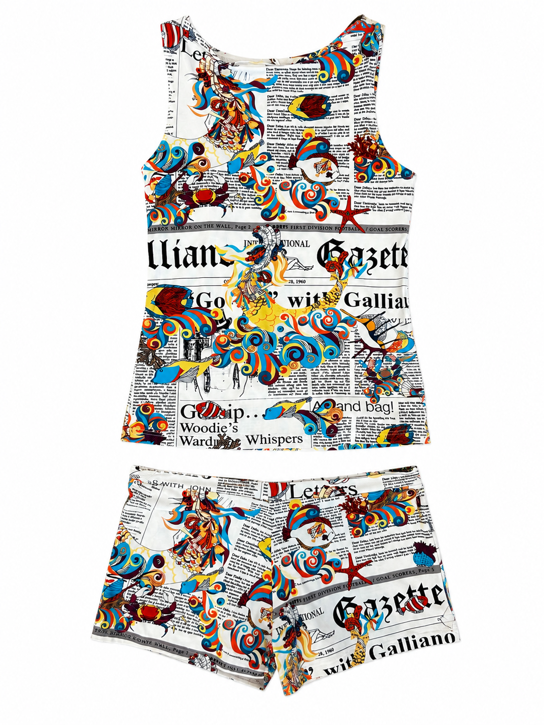 UNDERWATER NEWSPAPER PRINT TANK/SHORTS SET (AS IS)