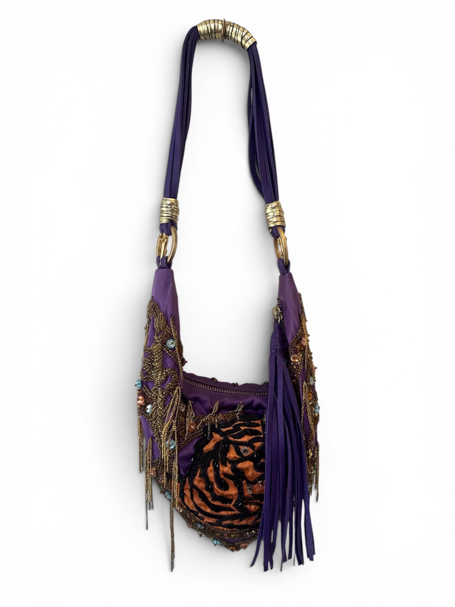 RARE PURPLE BEADED/FRINGE ROSE BAG @IRIK